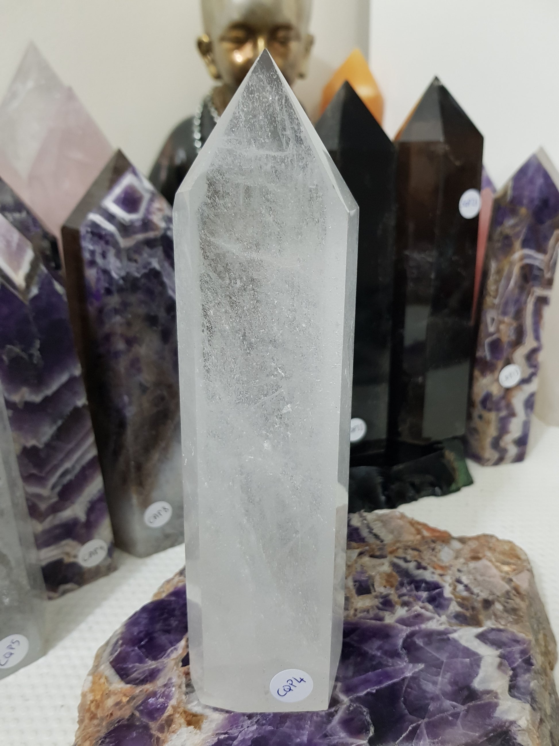 Polished Brazilian Clear quartz crystal point tower 20cm