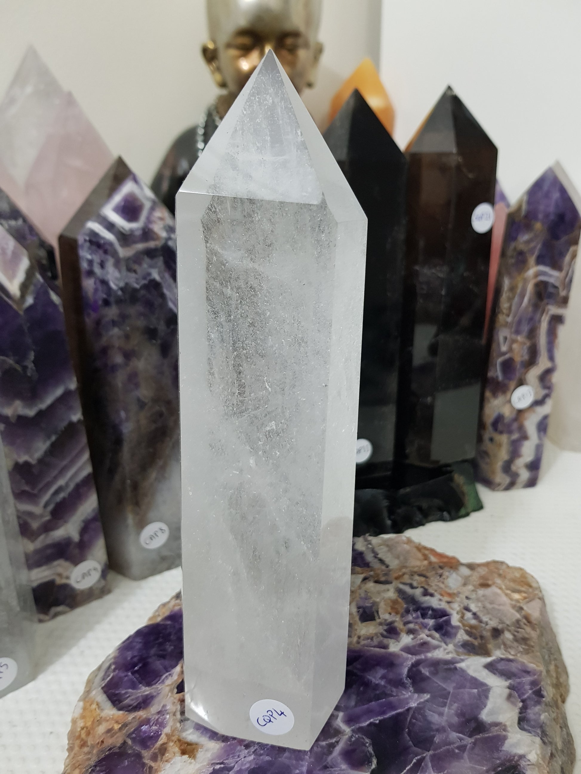 Polished Brazilian Clear quartz crystal point tower 20cm