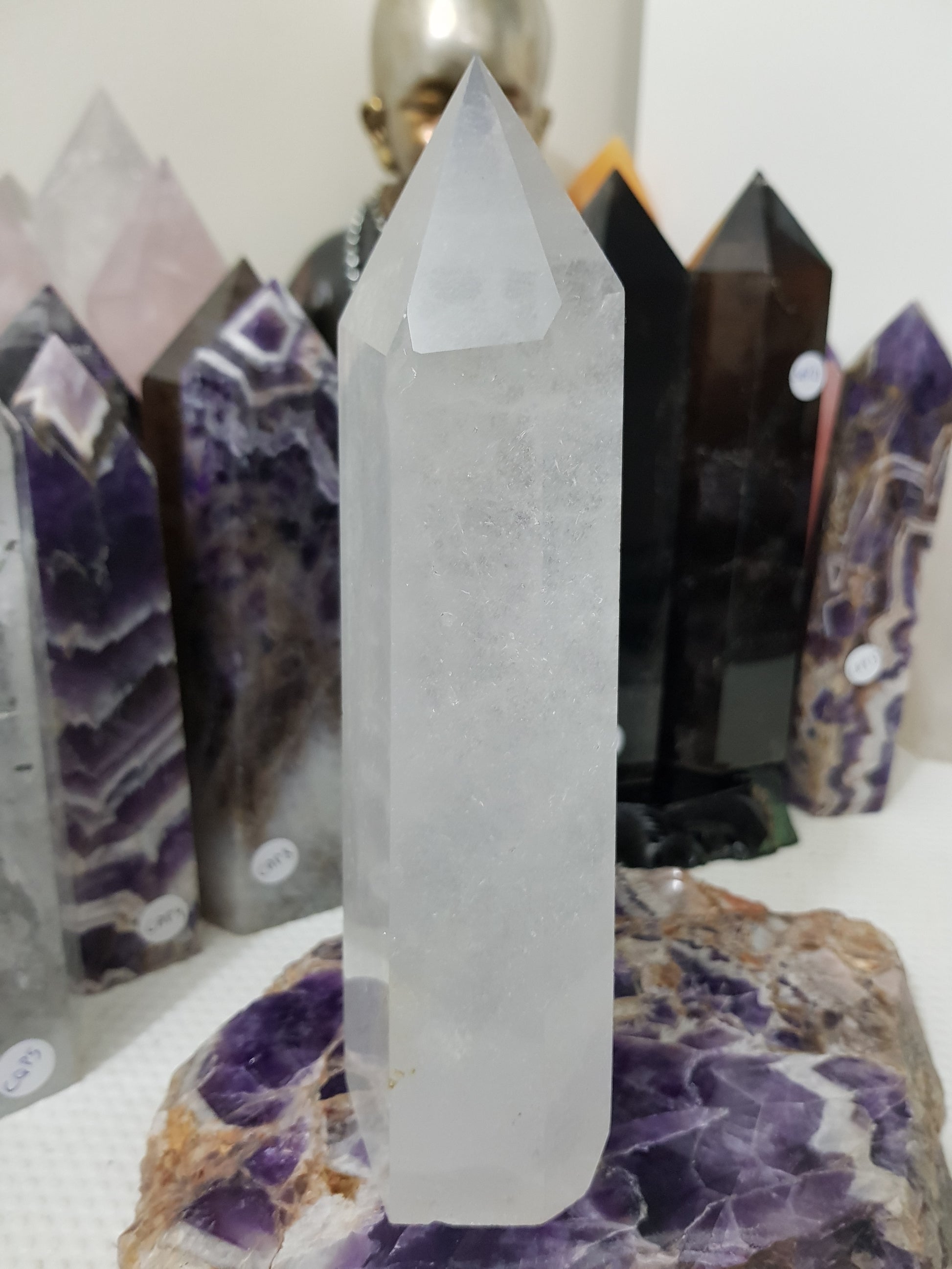 Polished Brazilian Clear quartz crystal point tower 20cm
