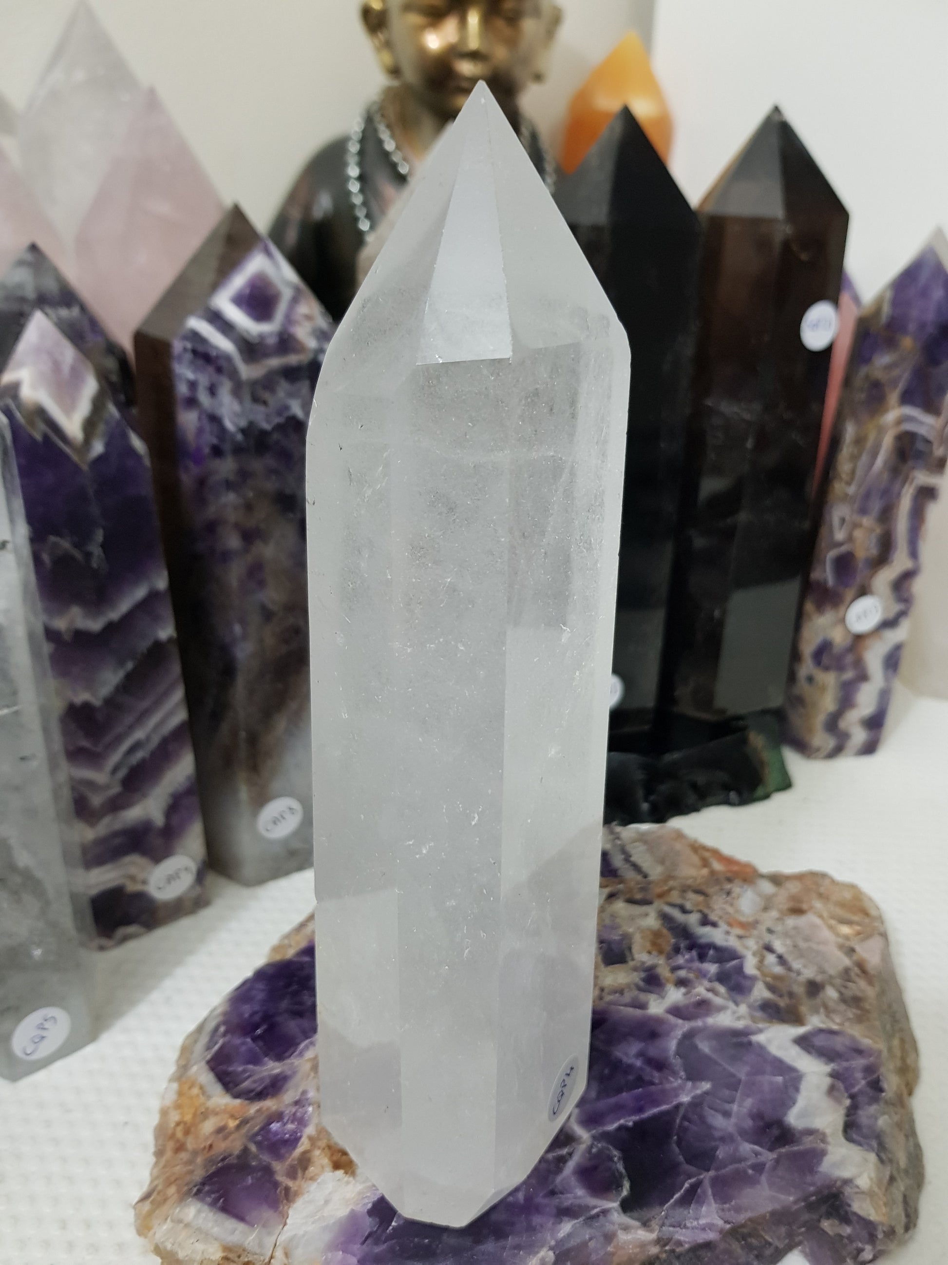 Polished Brazilian Clear quartz crystal point tower 20cm