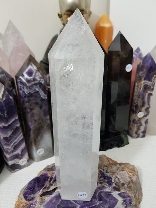 Polished Brazilian Clear quartz crystal point tower 23cm