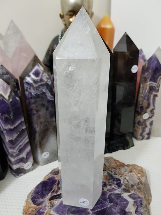 Polished Brazilian Clear quartz crystal point tower 23cm