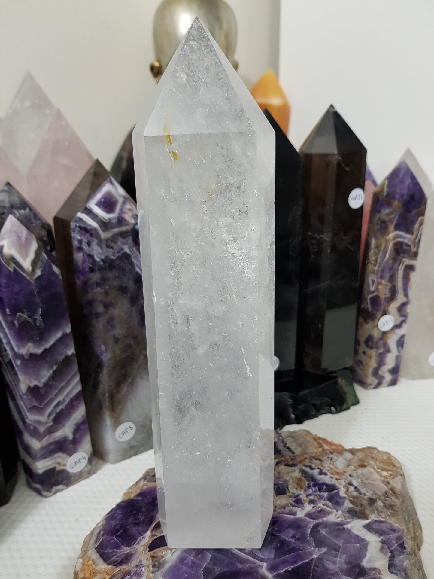 Polished Brazilian Clear quartz crystal point tower 23cm