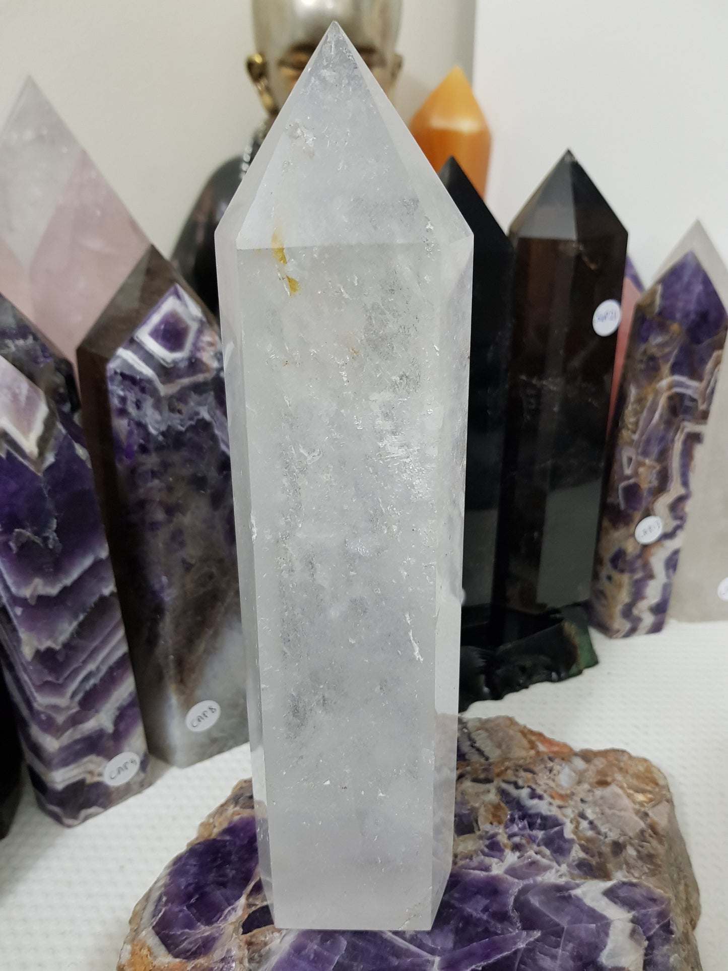 Polished Brazilian Clear quartz crystal point tower 23cm
