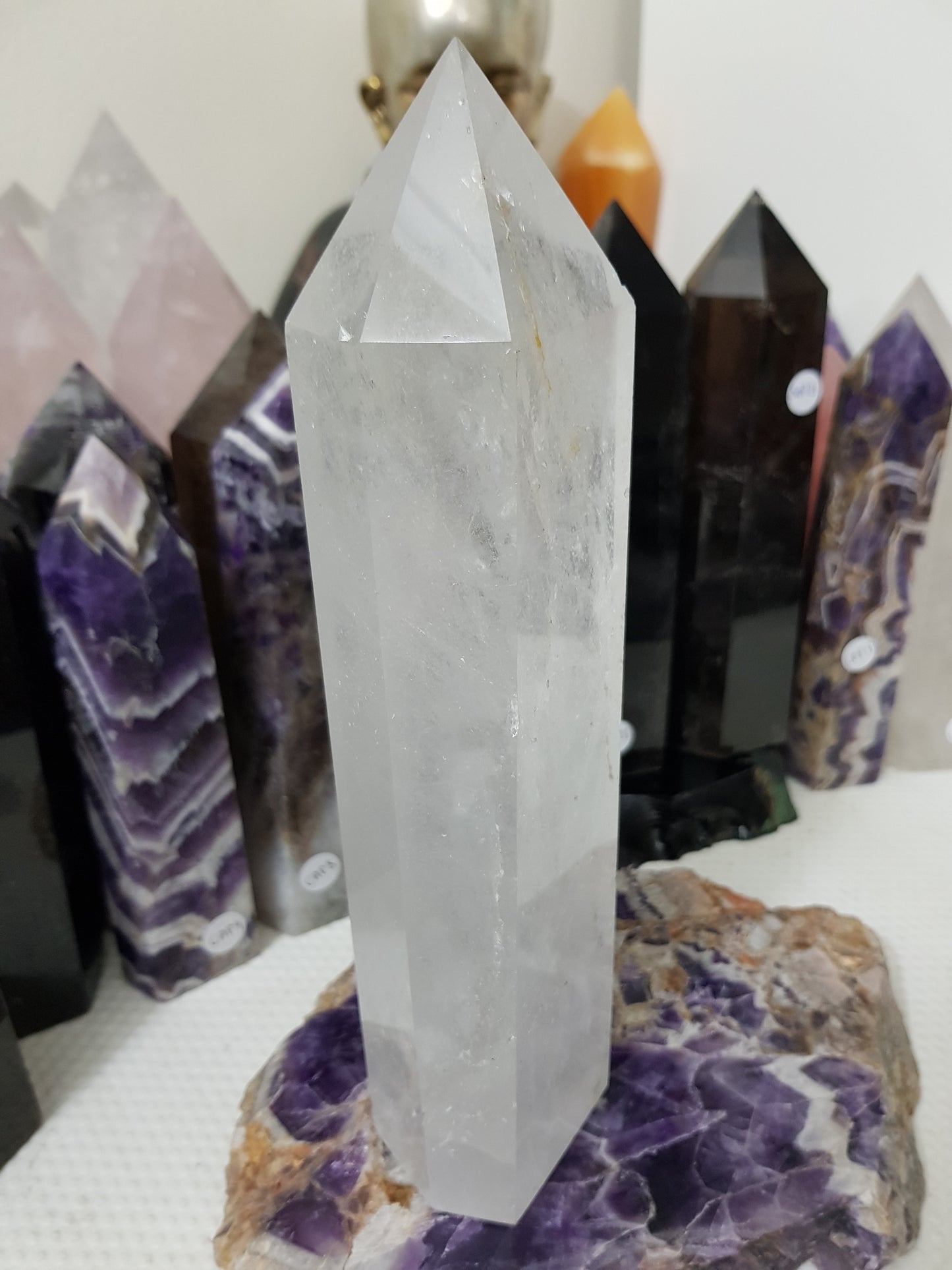 Polished Brazilian Clear quartz crystal point tower 23cm