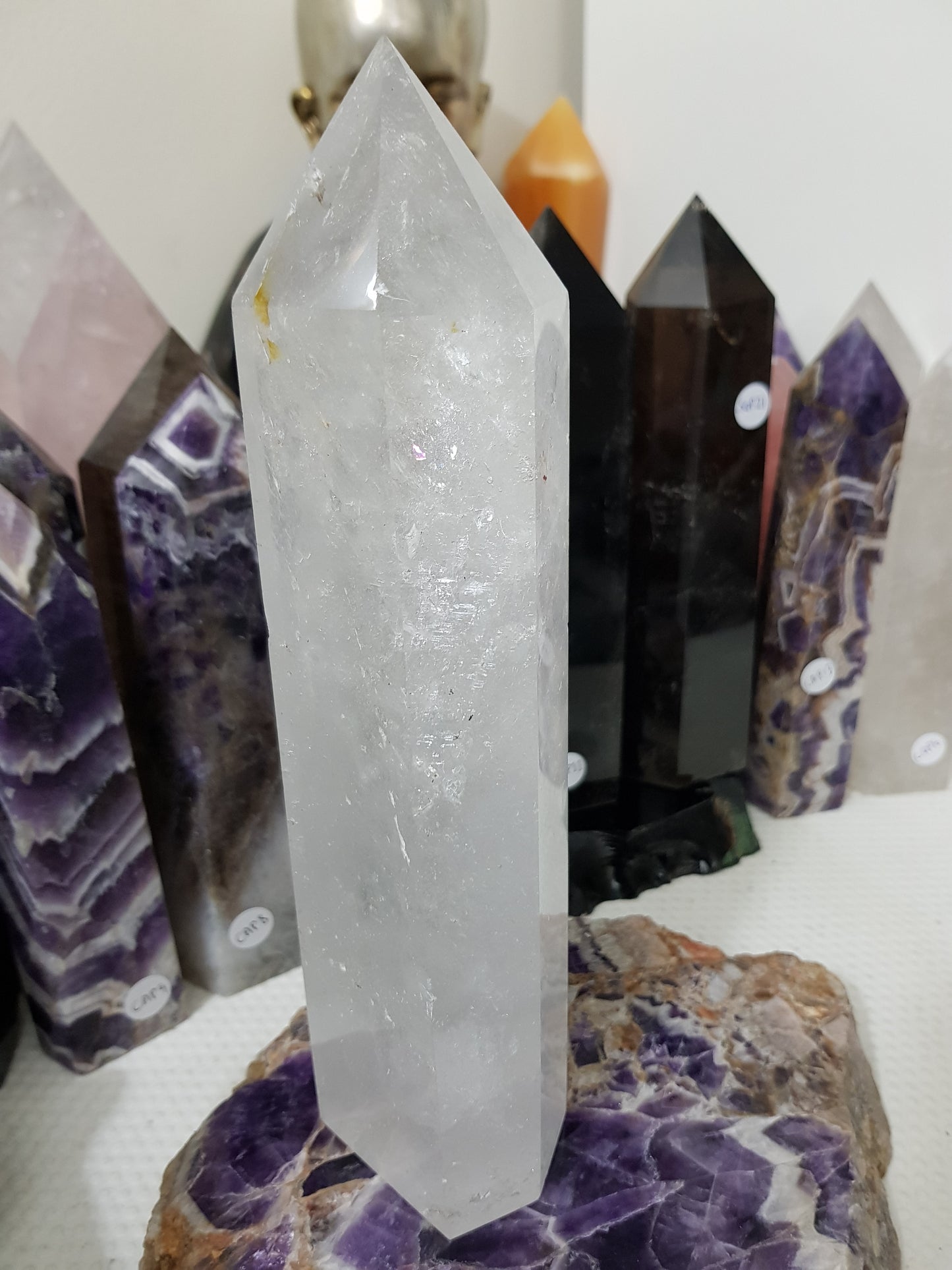 Polished Brazilian Clear quartz crystal point tower 23cm