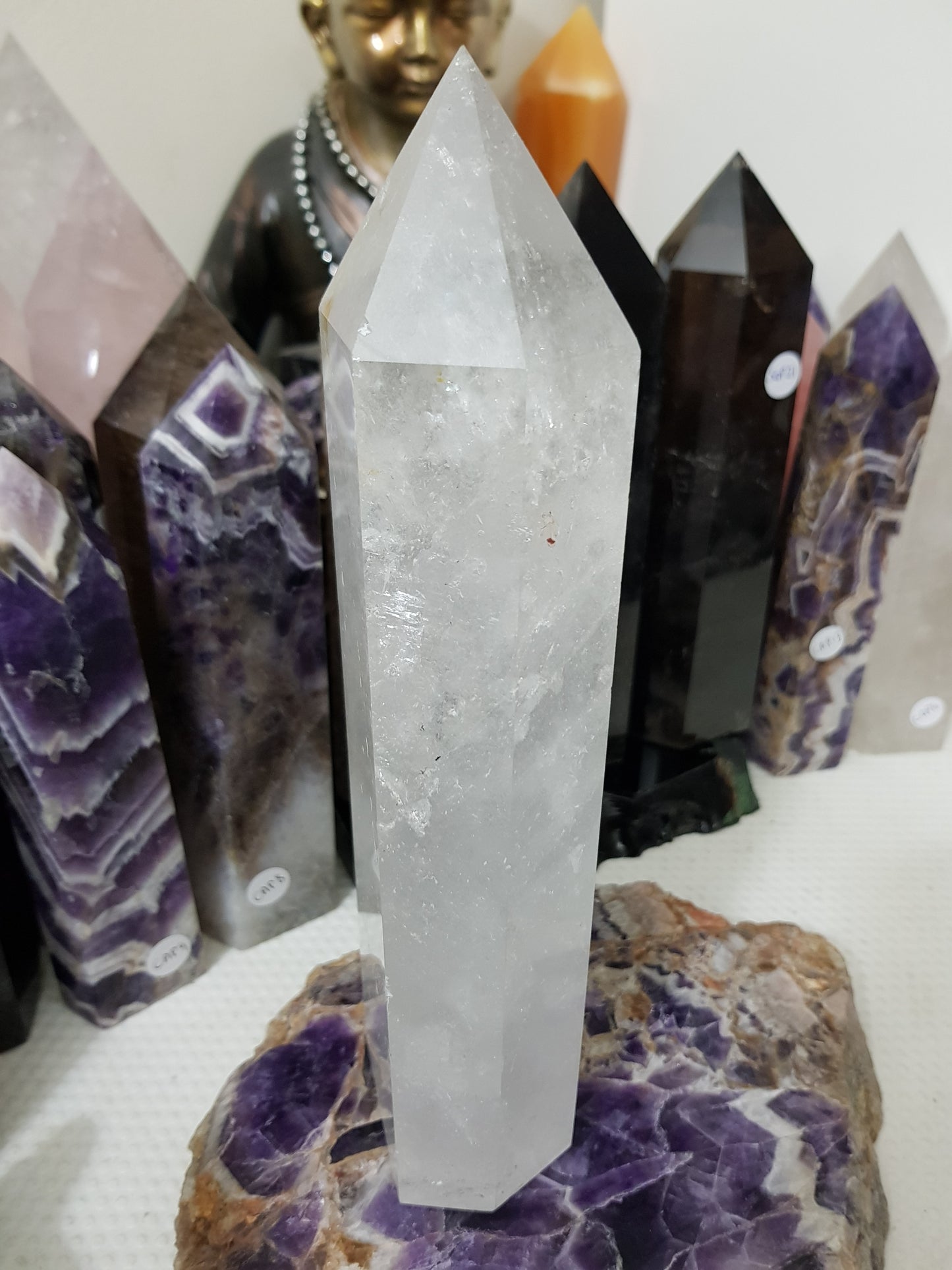 Polished Brazilian Clear quartz crystal point tower 23cm