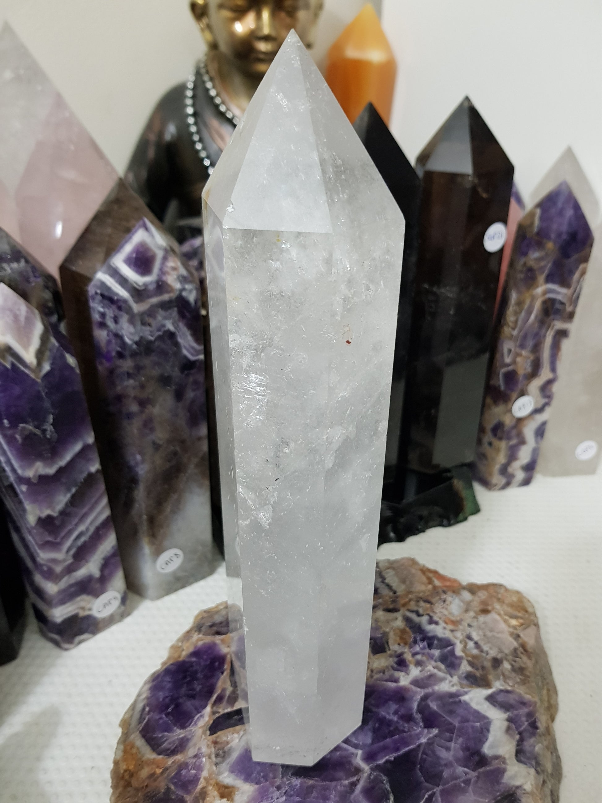 Polished Brazilian Clear quartz crystal point tower 23cm