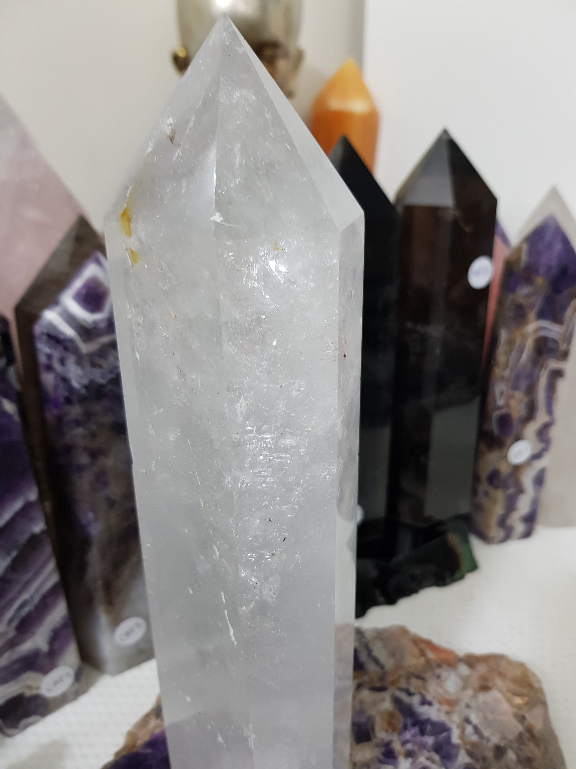 Polished Brazilian Clear quartz crystal point tower 23cm