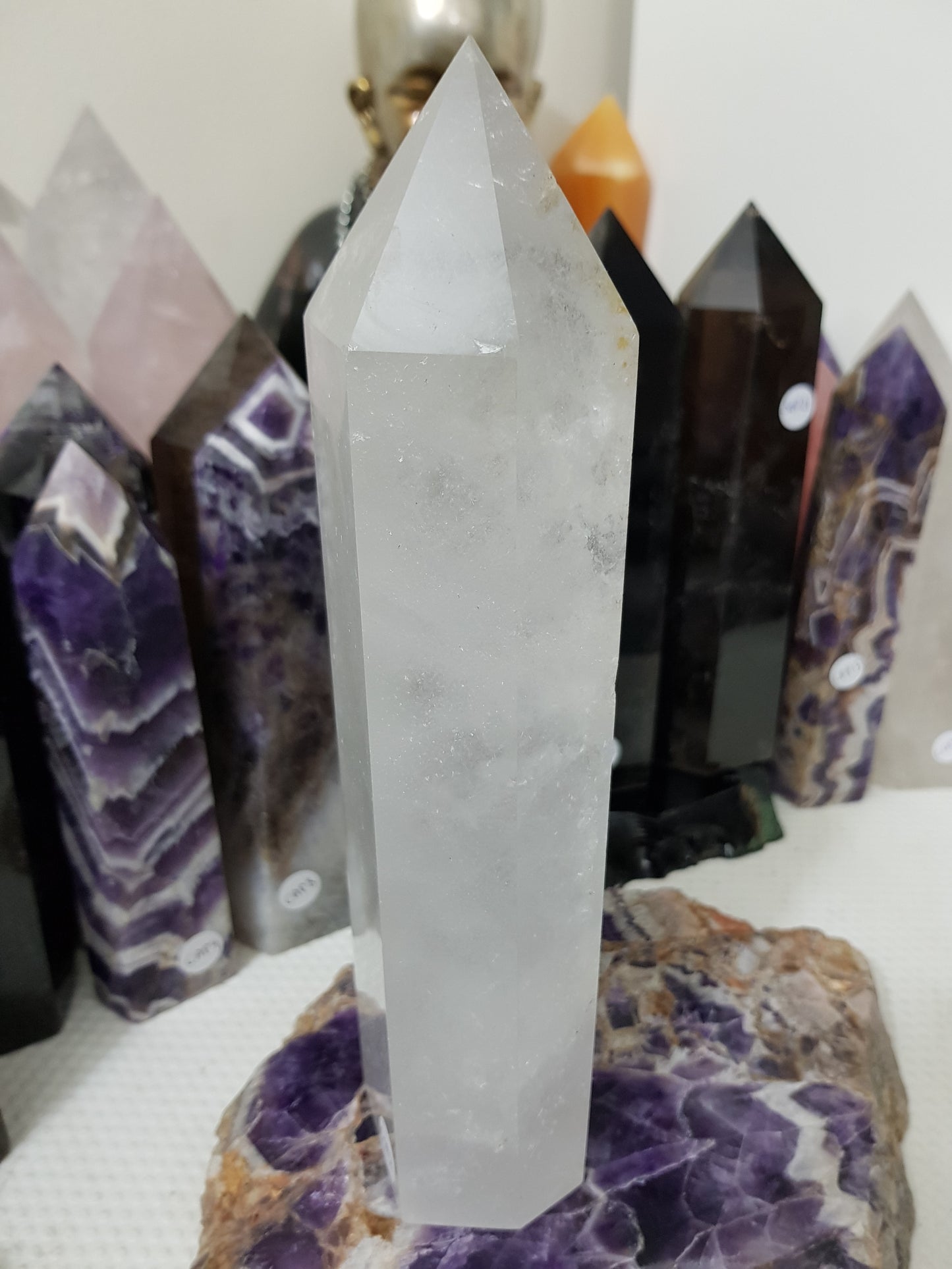 Polished Brazilian Clear quartz crystal point tower 23cm