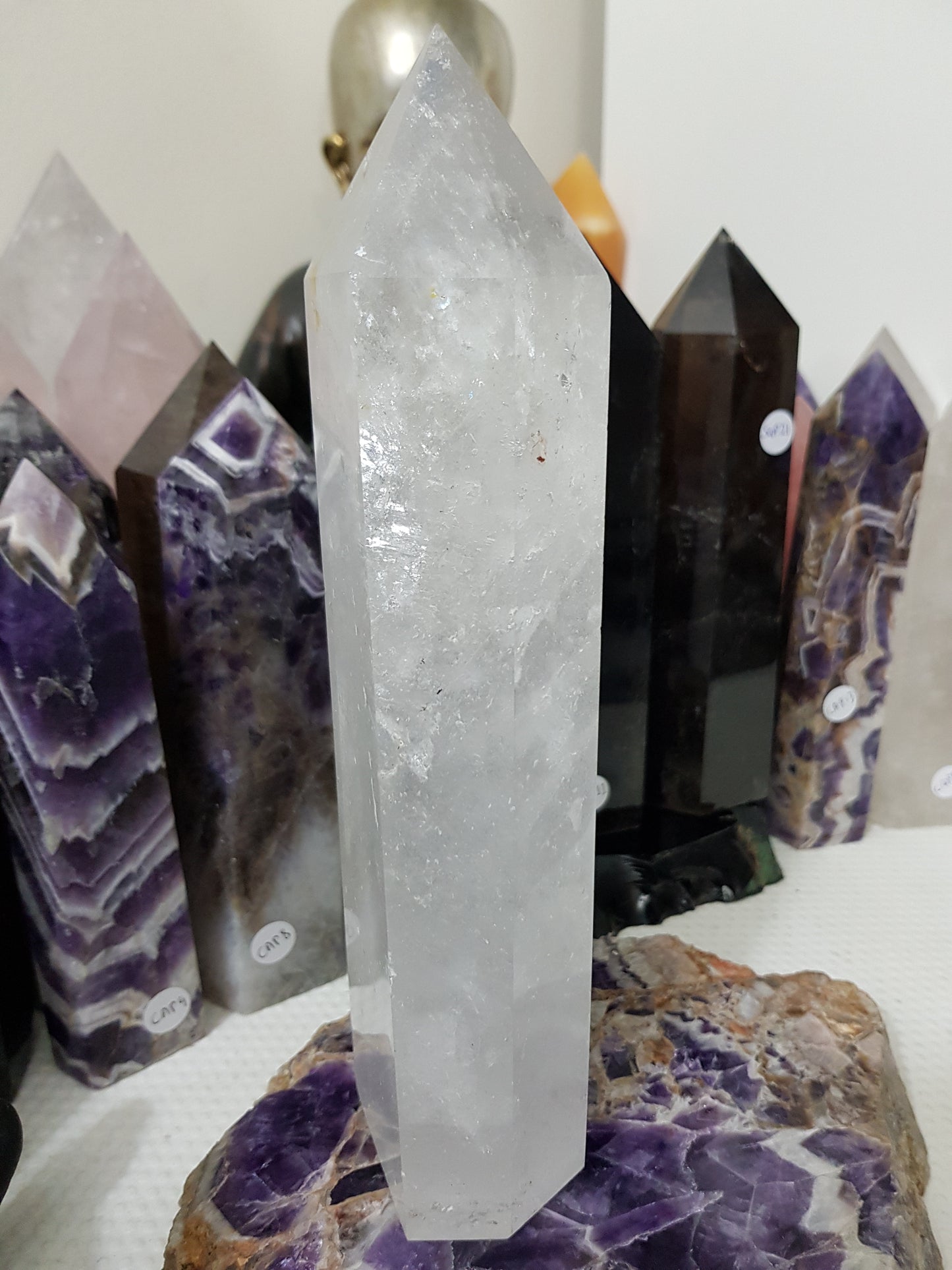 Polished Brazilian Clear quartz crystal point tower 23cm