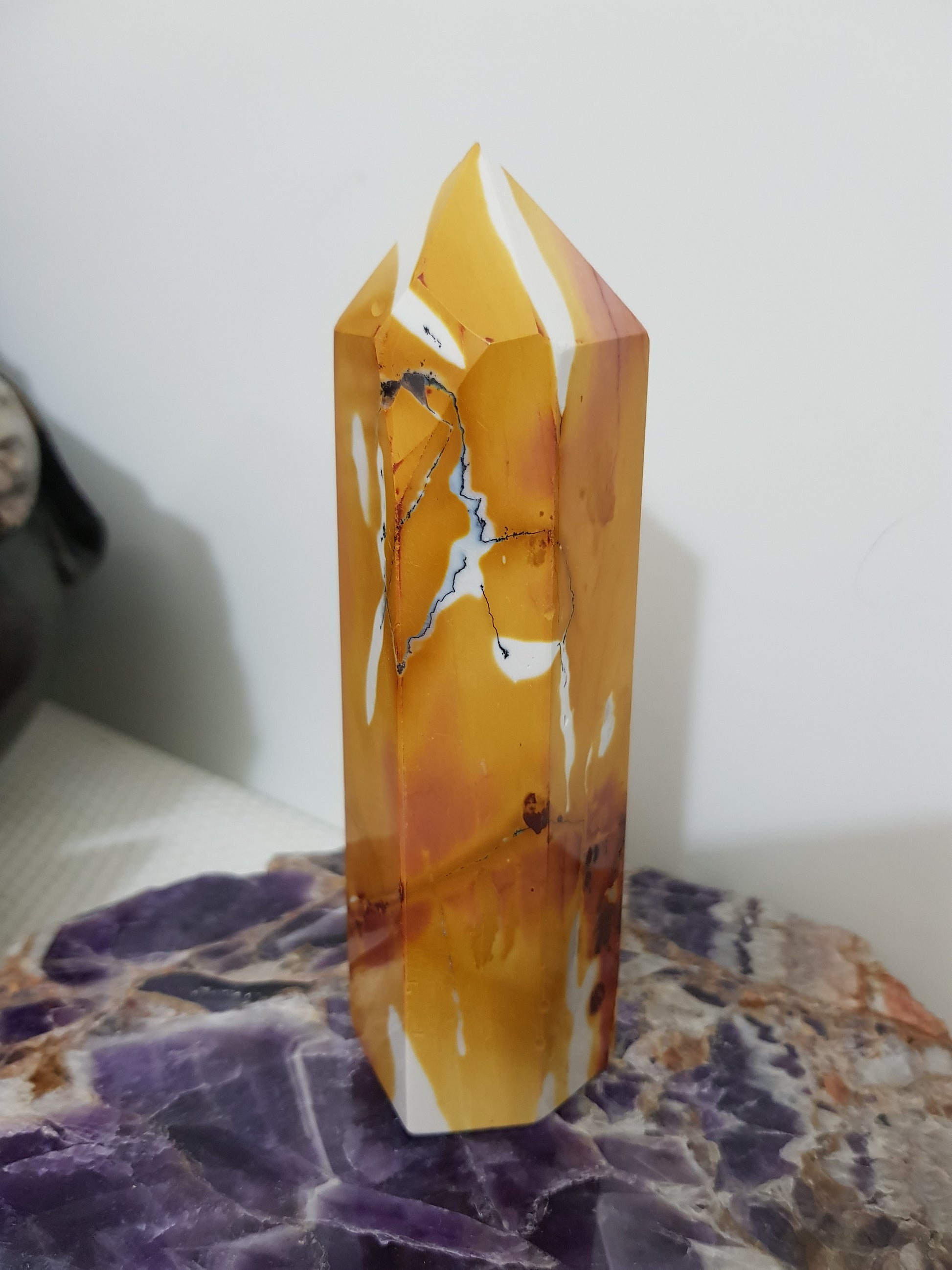 Mookaite crystal point tower polished Australian jasper standing point with natural earthy colours