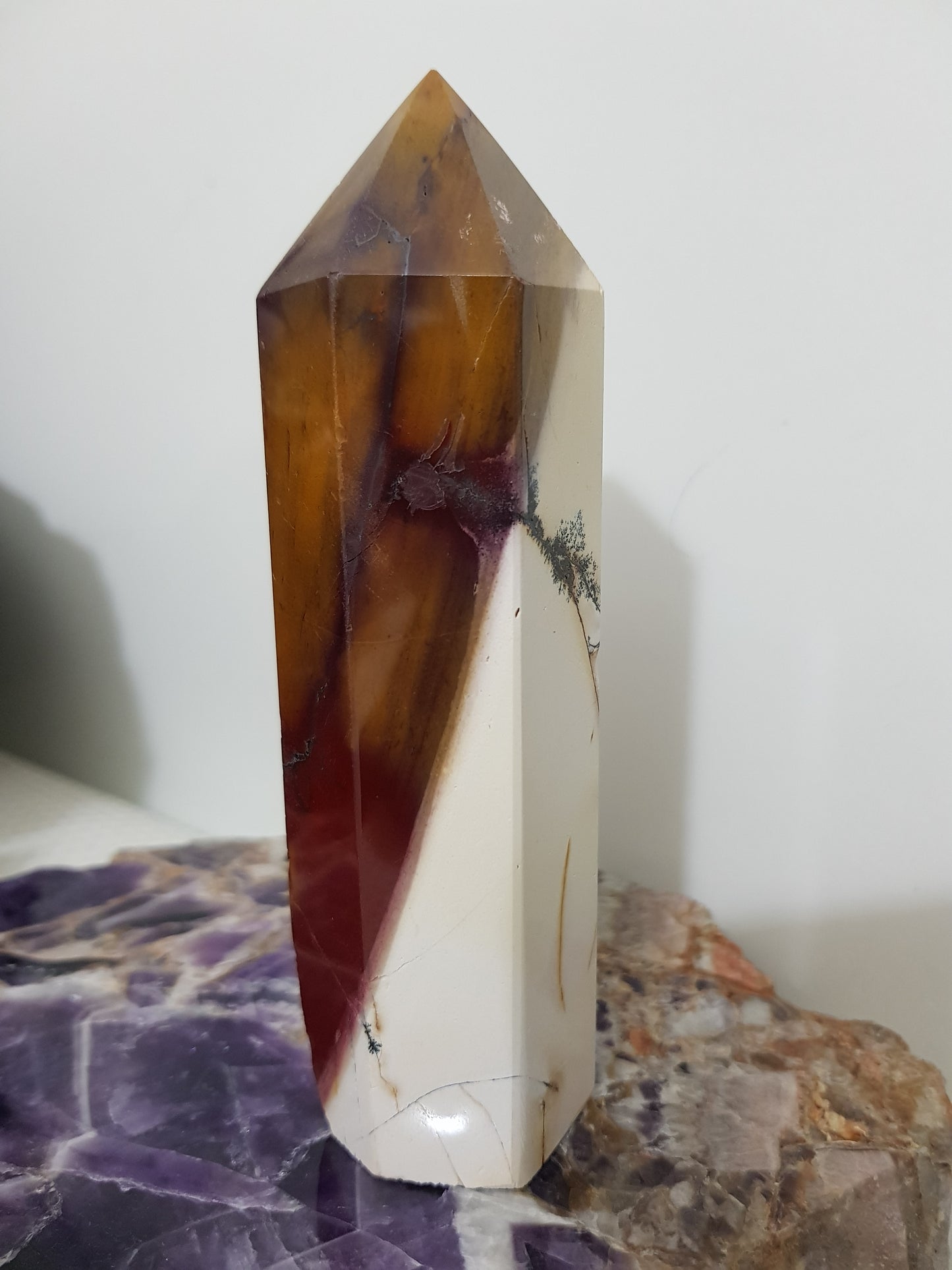 Mookaite crystal point tower polished Australian jasper standing point with natural earthy colours