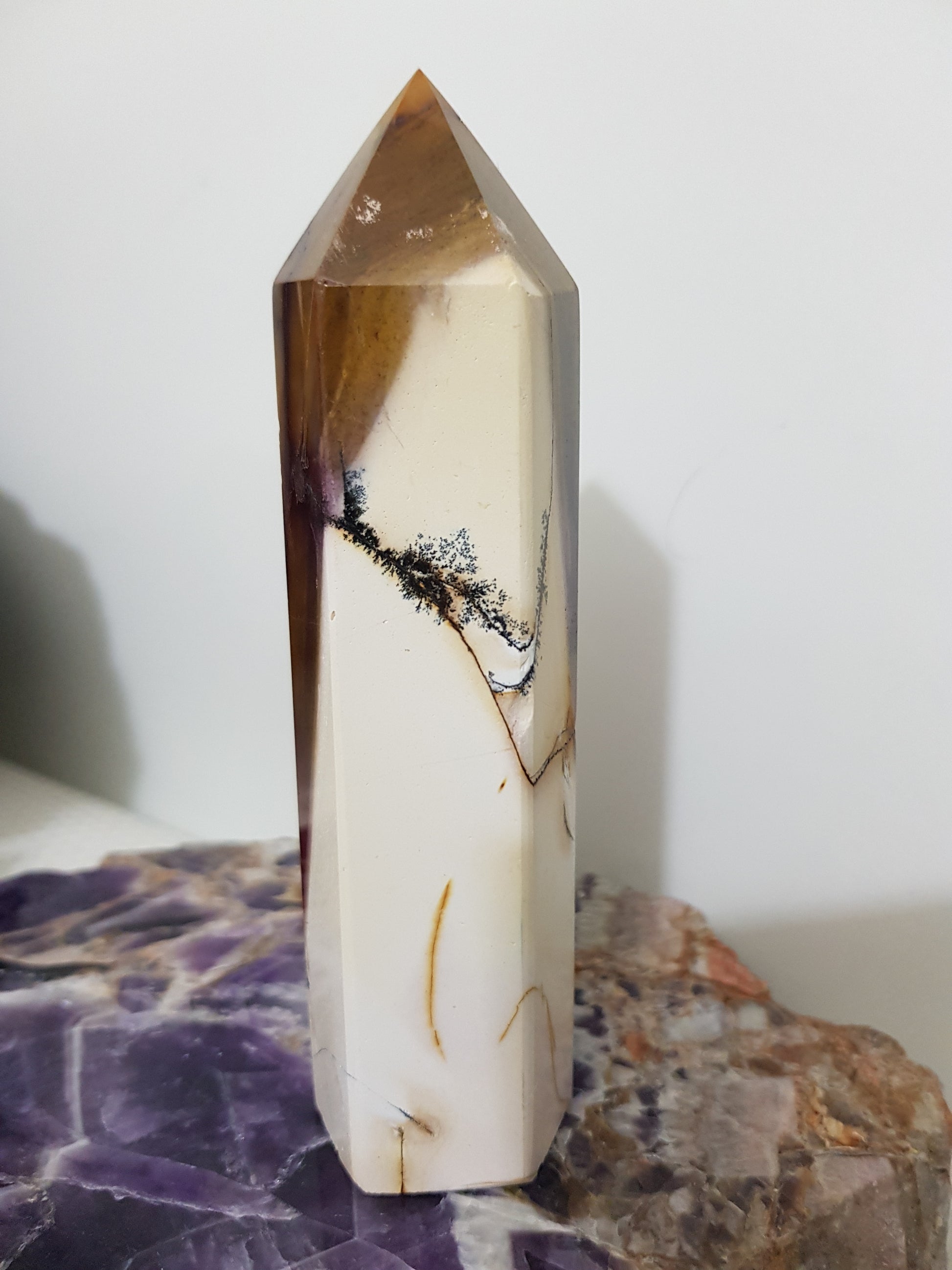 Mookaite crystal point tower polished Australian jasper standing point with natural earthy colours