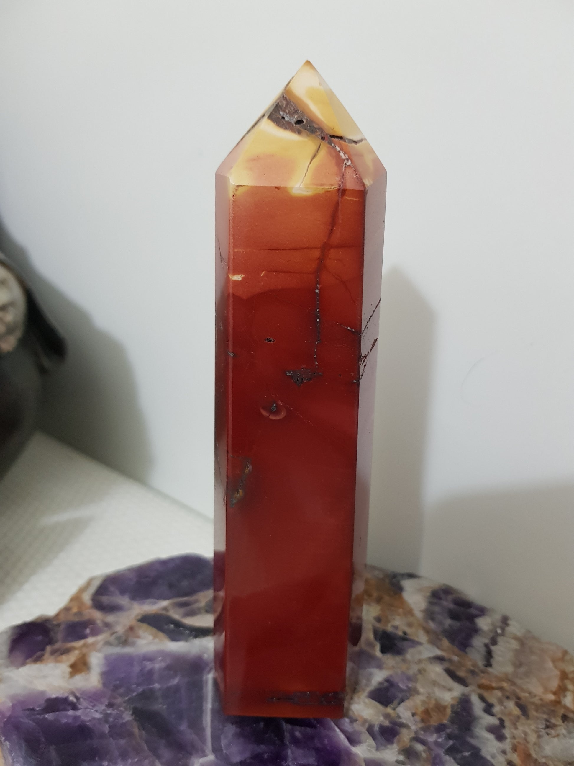 Mookaite crystal point tower polished Australian jasper standing point with natural earthy colours