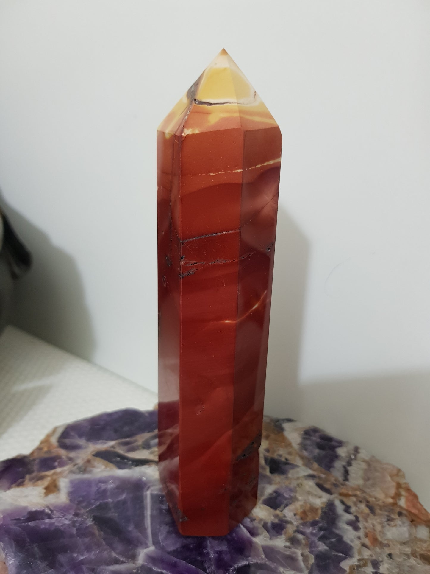 Mookaite crystal point tower polished Australian jasper standing point with natural earthy colours