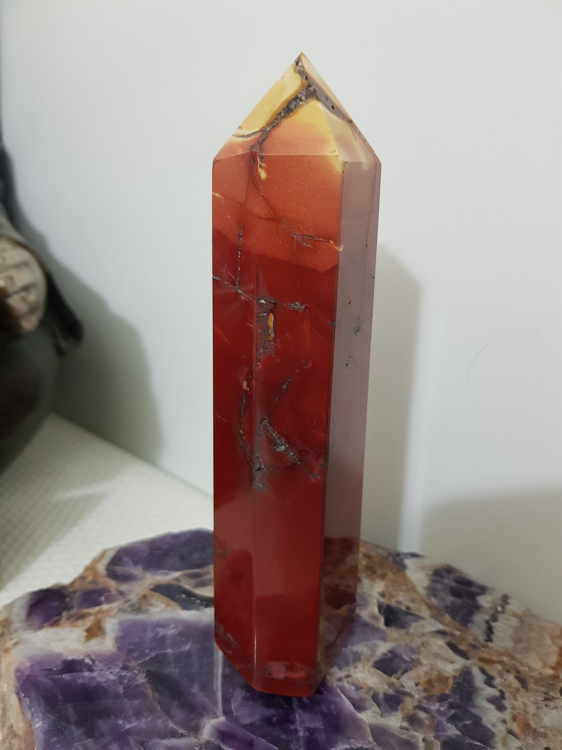 Mookaite crystal point tower polished Australian jasper standing point with natural earthy colours