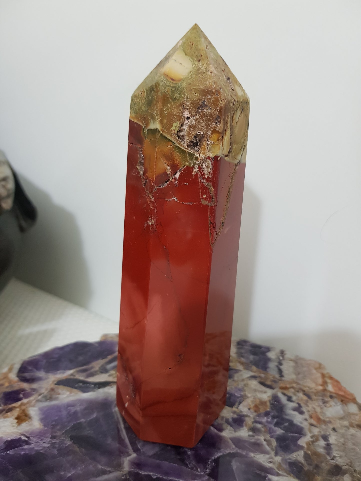 Mookaite crystal point tower polished Australian jasper standing point with natural earthy colours