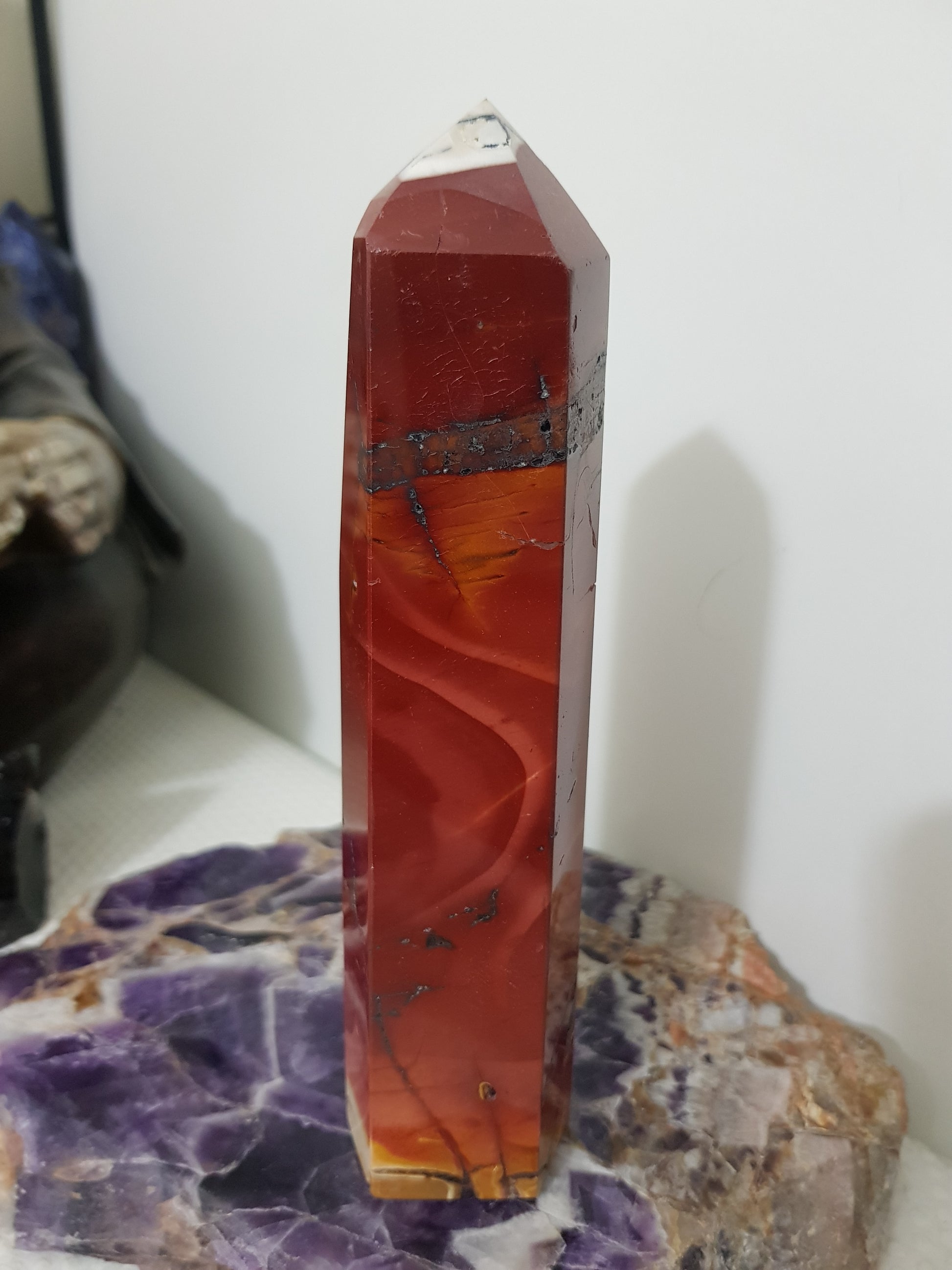 Mookaite crystal point tower polished Australian jasper standing point with natural earthy colours