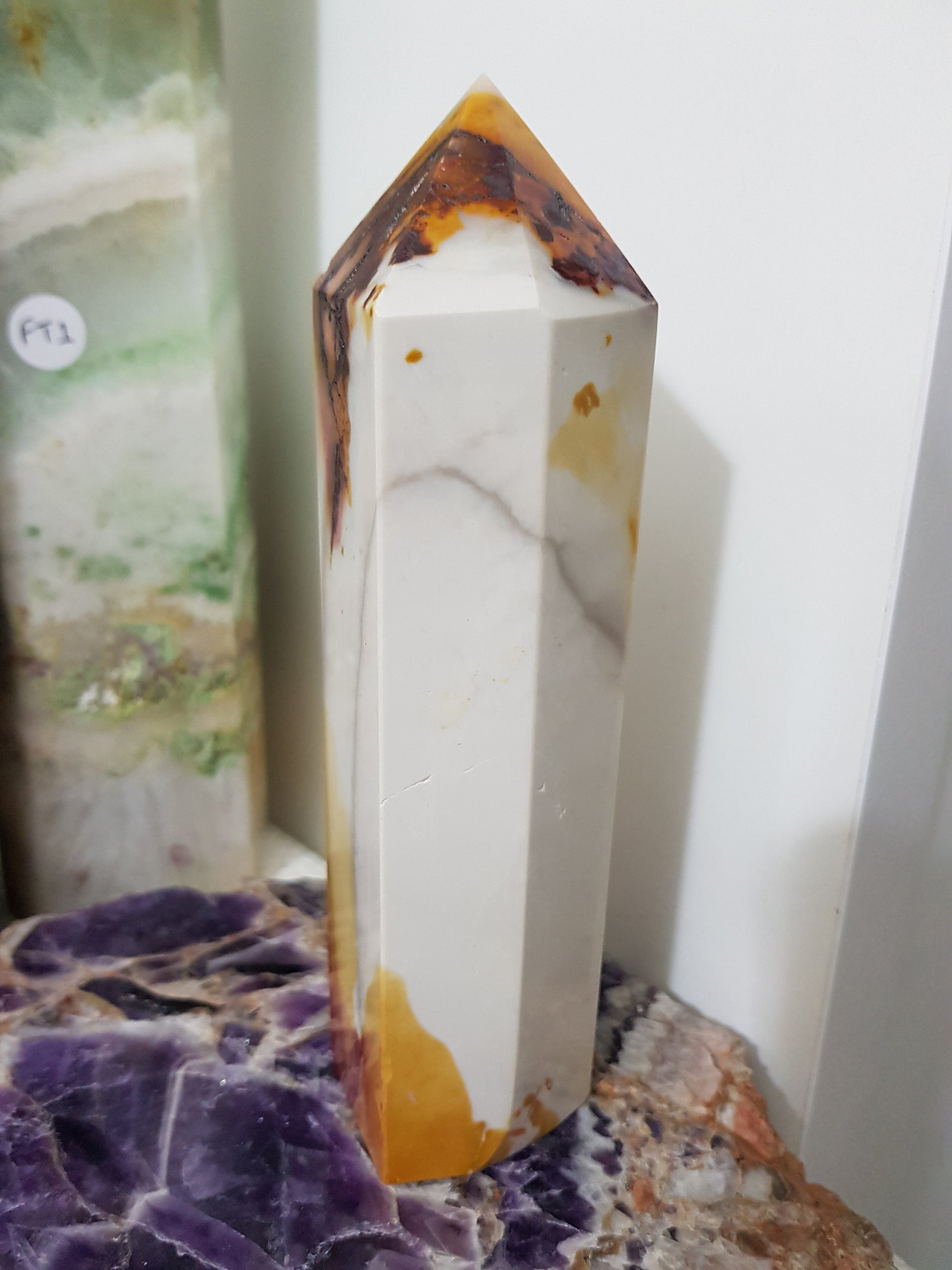 Mookaite crystal point tower polished Australian jasper standing point with natural earthy colours