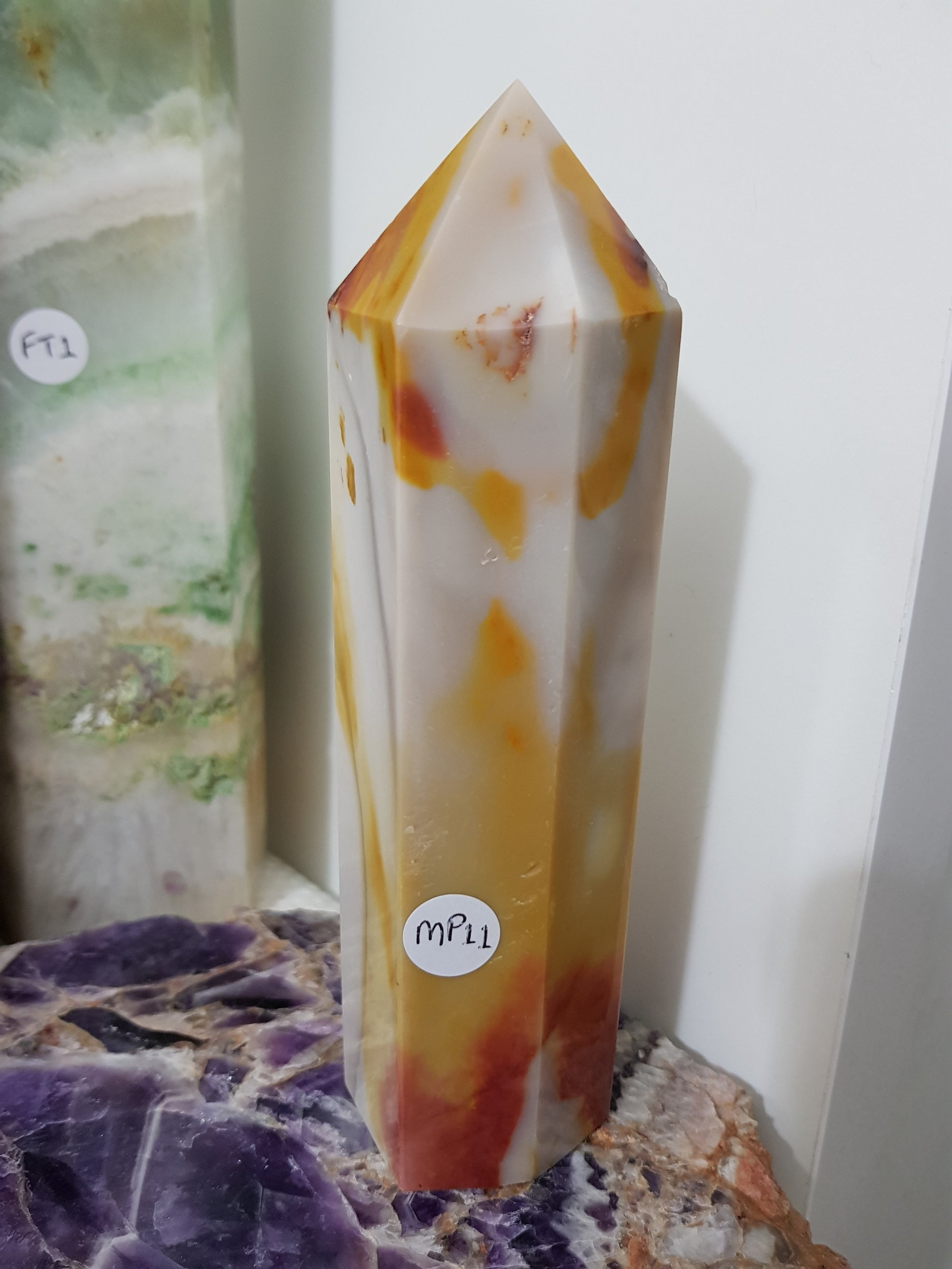 Mookaite crystal point tower polished Australian jasper standing point with natural earthy colours