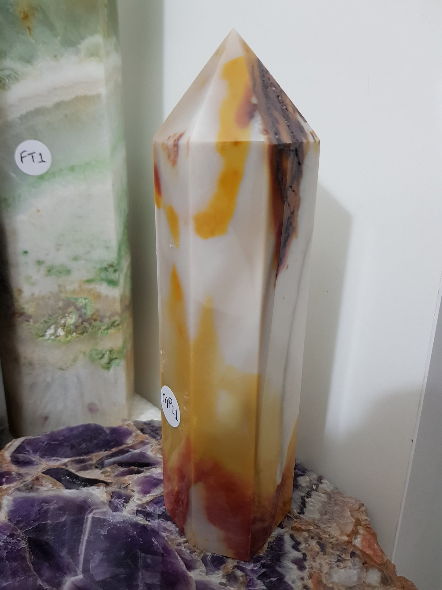 Mookaite crystal point tower polished Australian jasper standing point with natural earthy colours