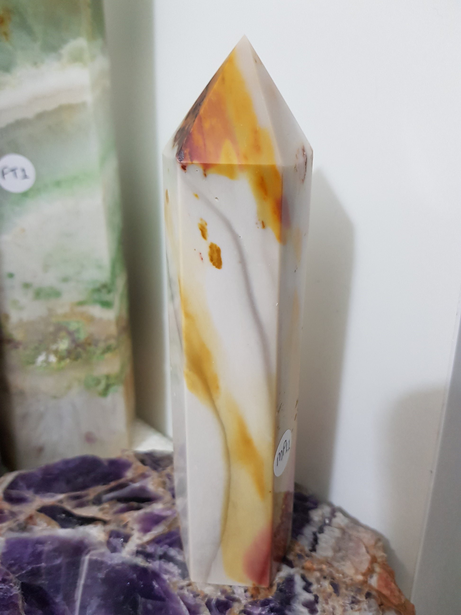 Mookaite crystal point tower polished Australian jasper standing point with natural earthy colours