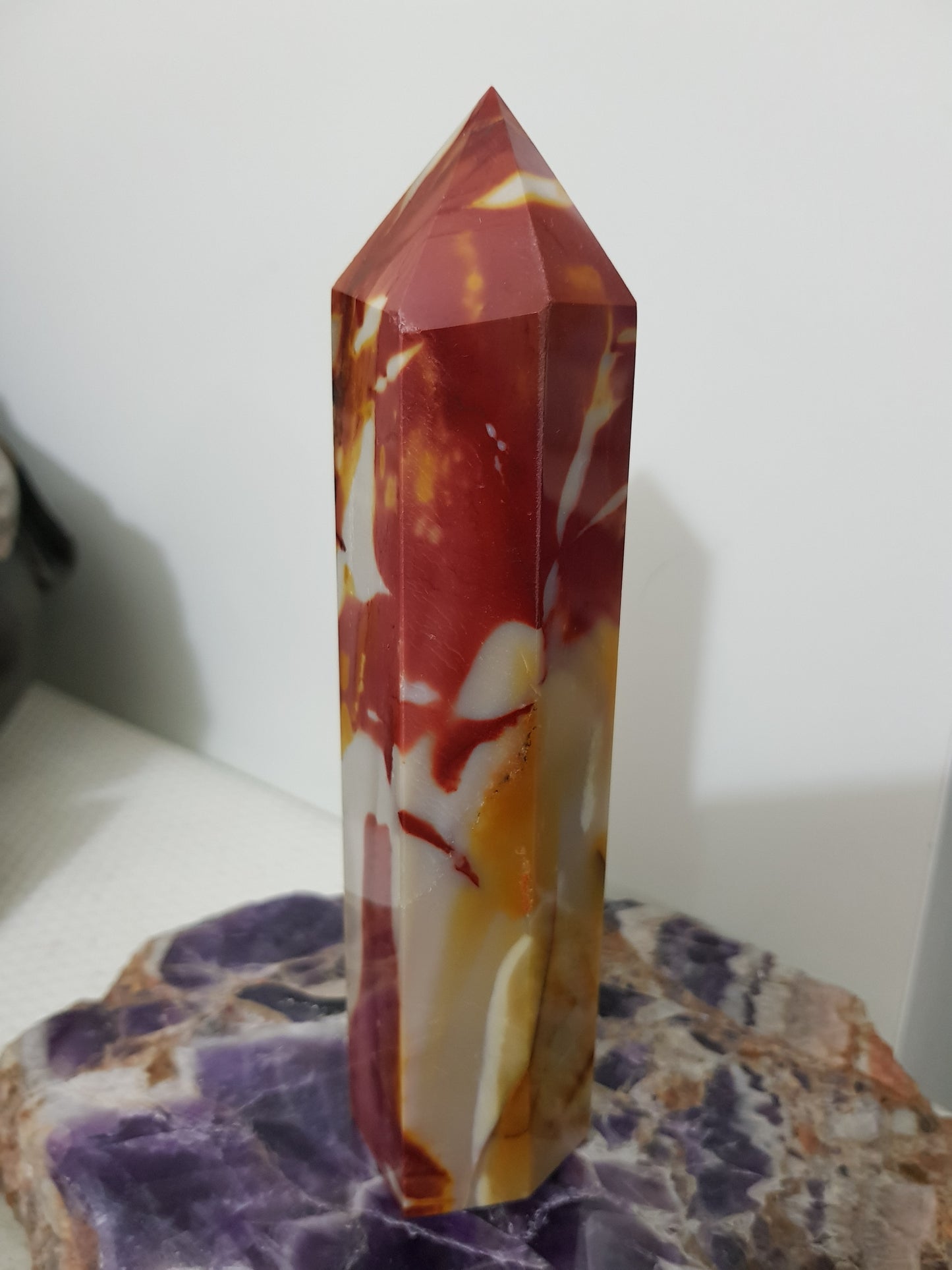 Mookaite crystal point tower polished Australian jasper standing point with natural earthy colours