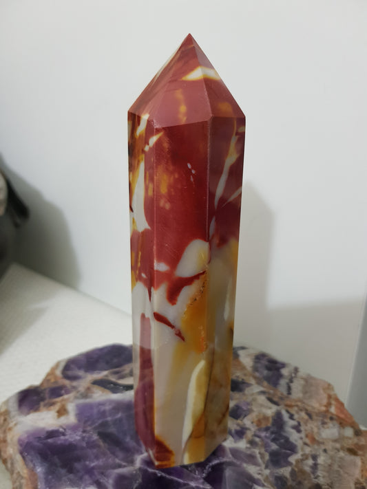 Mookaite crystal point tower polished Australian jasper standing point with natural earthy colours