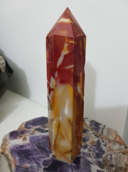 Mookaite crystal point tower polished Australian jasper standing point with natural earthy colours