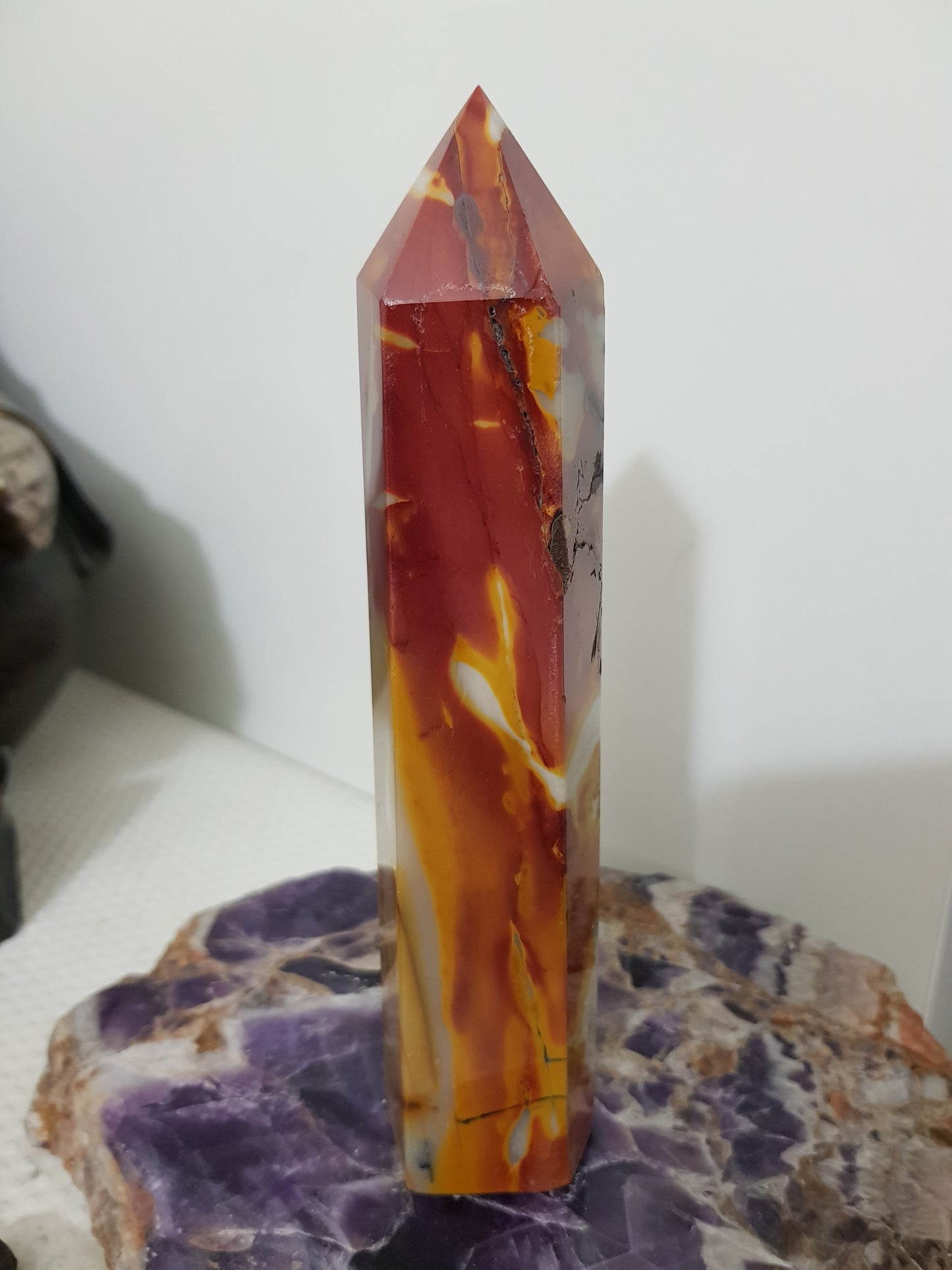 Mookaite crystal point tower polished Australian jasper standing point with natural earthy colours