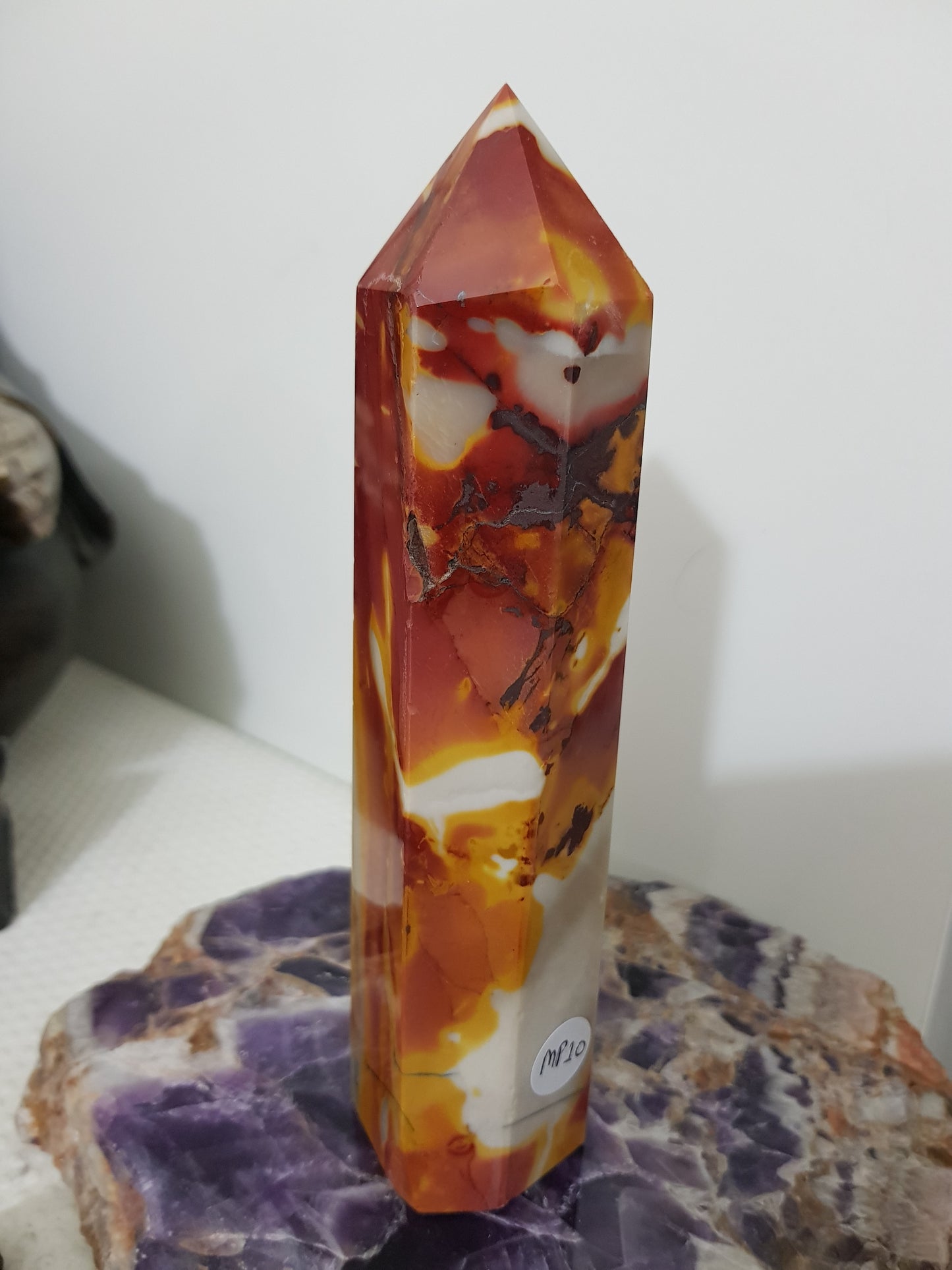 Mookaite crystal point tower polished Australian jasper standing point with natural earthy colours