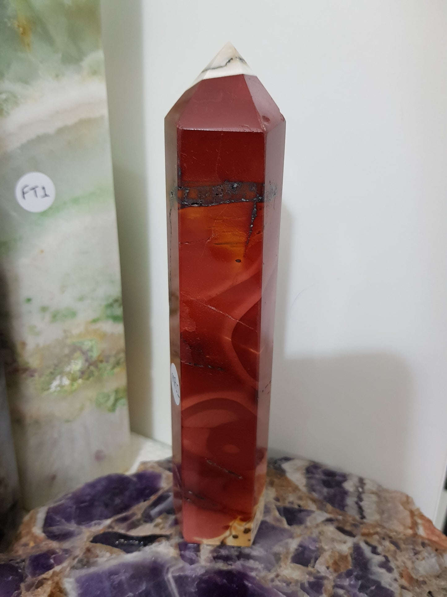 Mookaite crystal point tower polished Australian jasper standing point with natural earthy colours