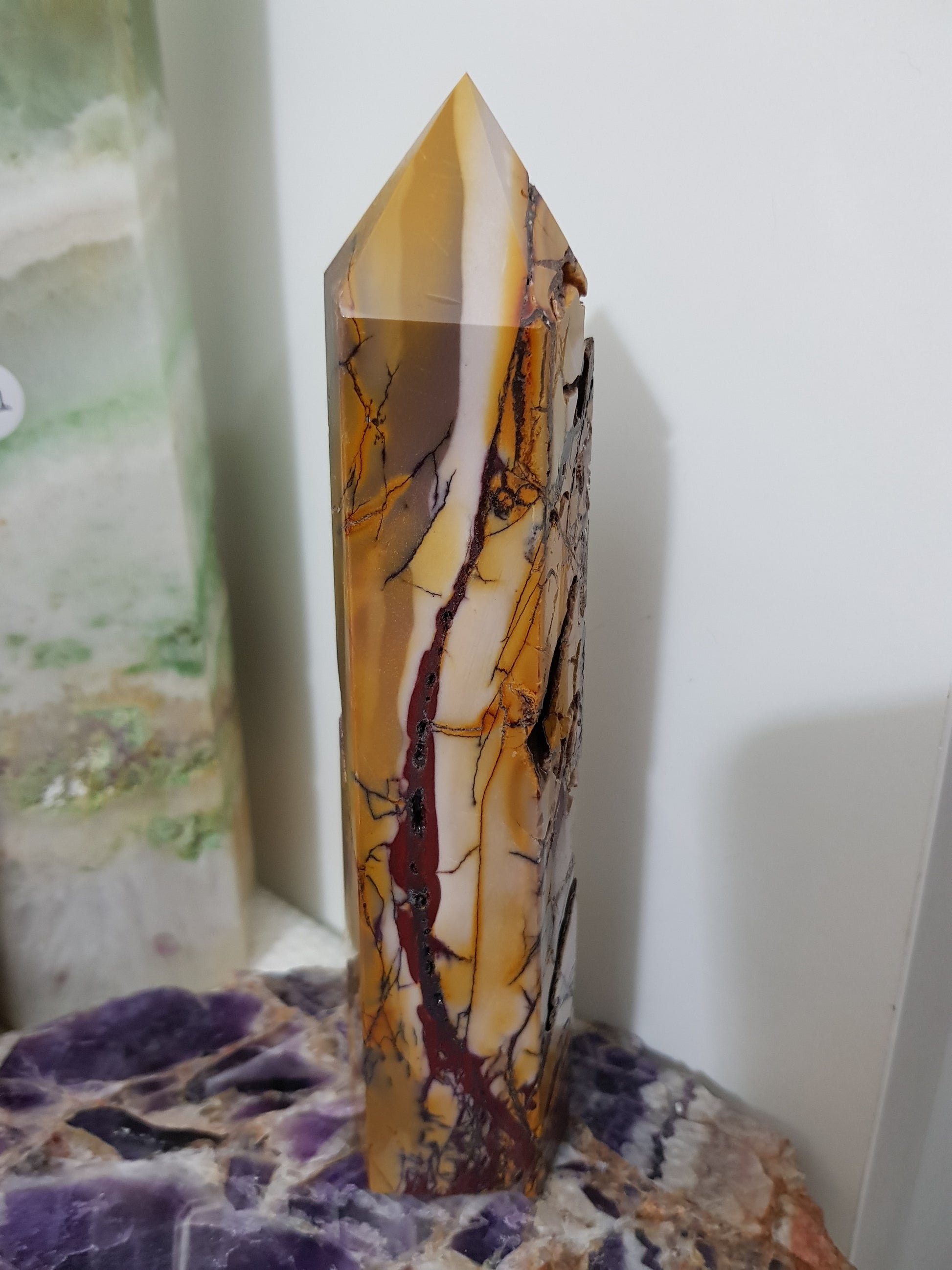 Mookaite crystal point tower polished Australian jasper standing point with natural earthy colours