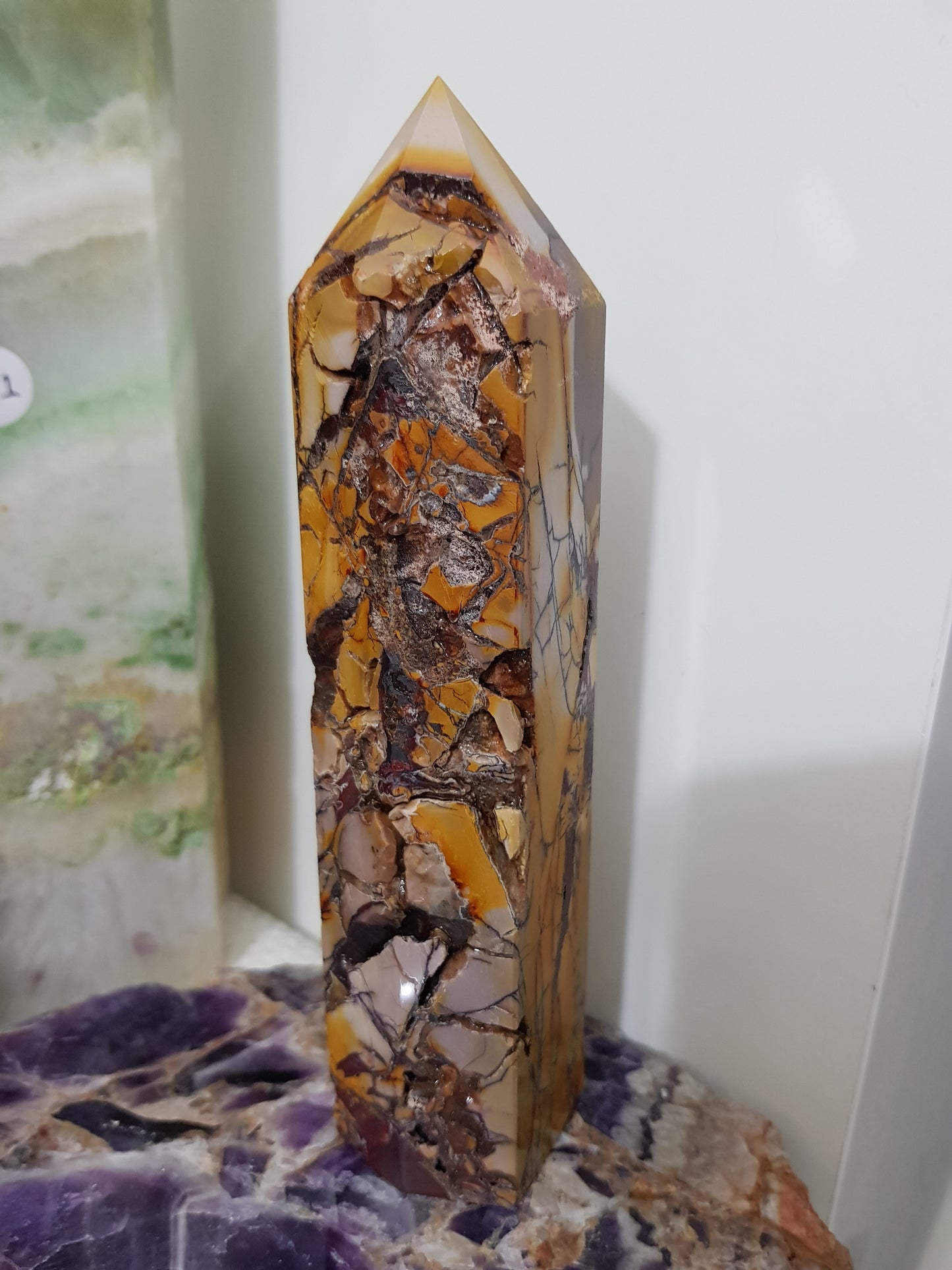 Mookaite crystal point tower polished Australian jasper standing point with natural earthy colours
