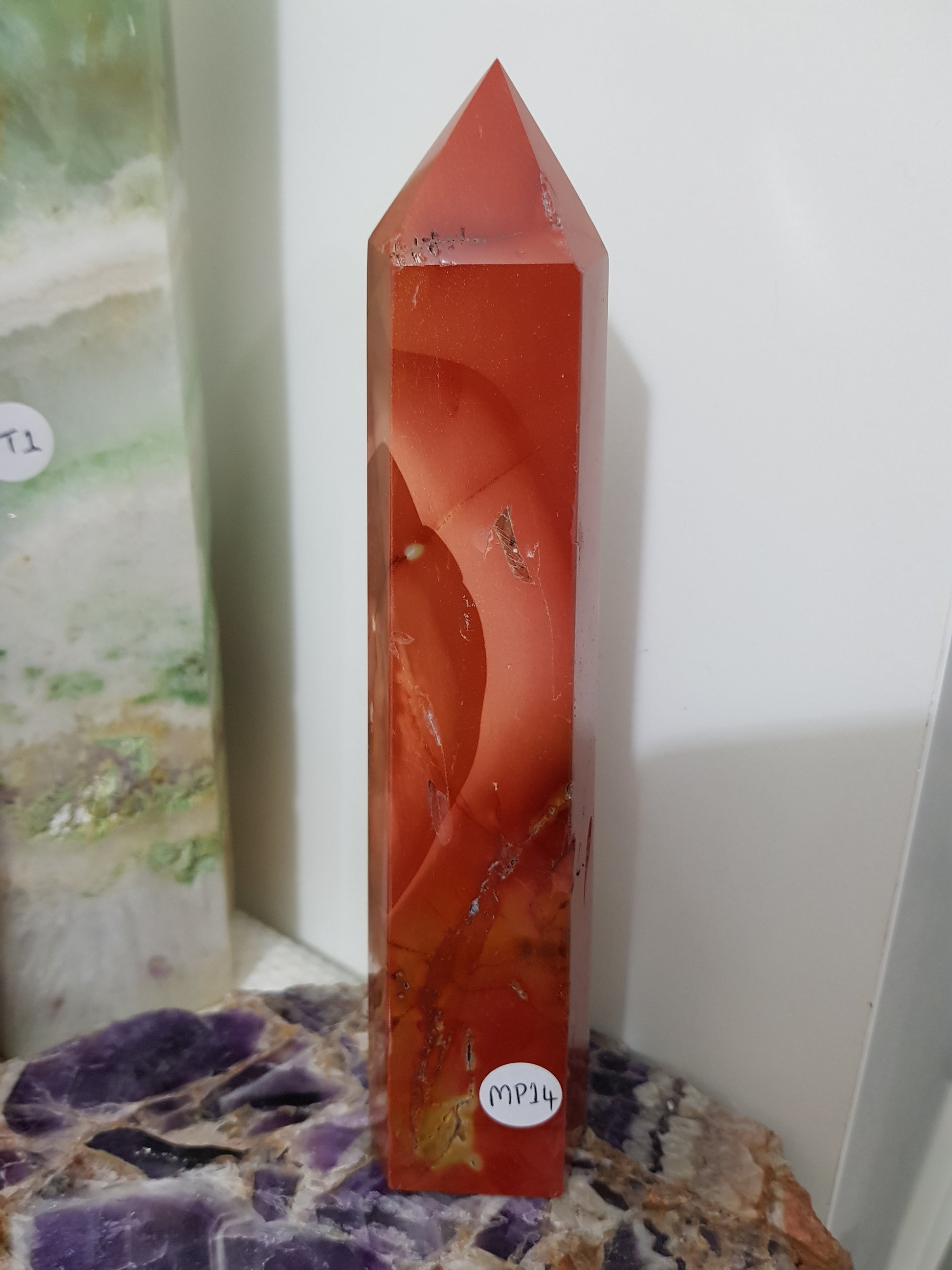 Mookaite crystal point tower polished Australian jasper standing point with natural earthy colours