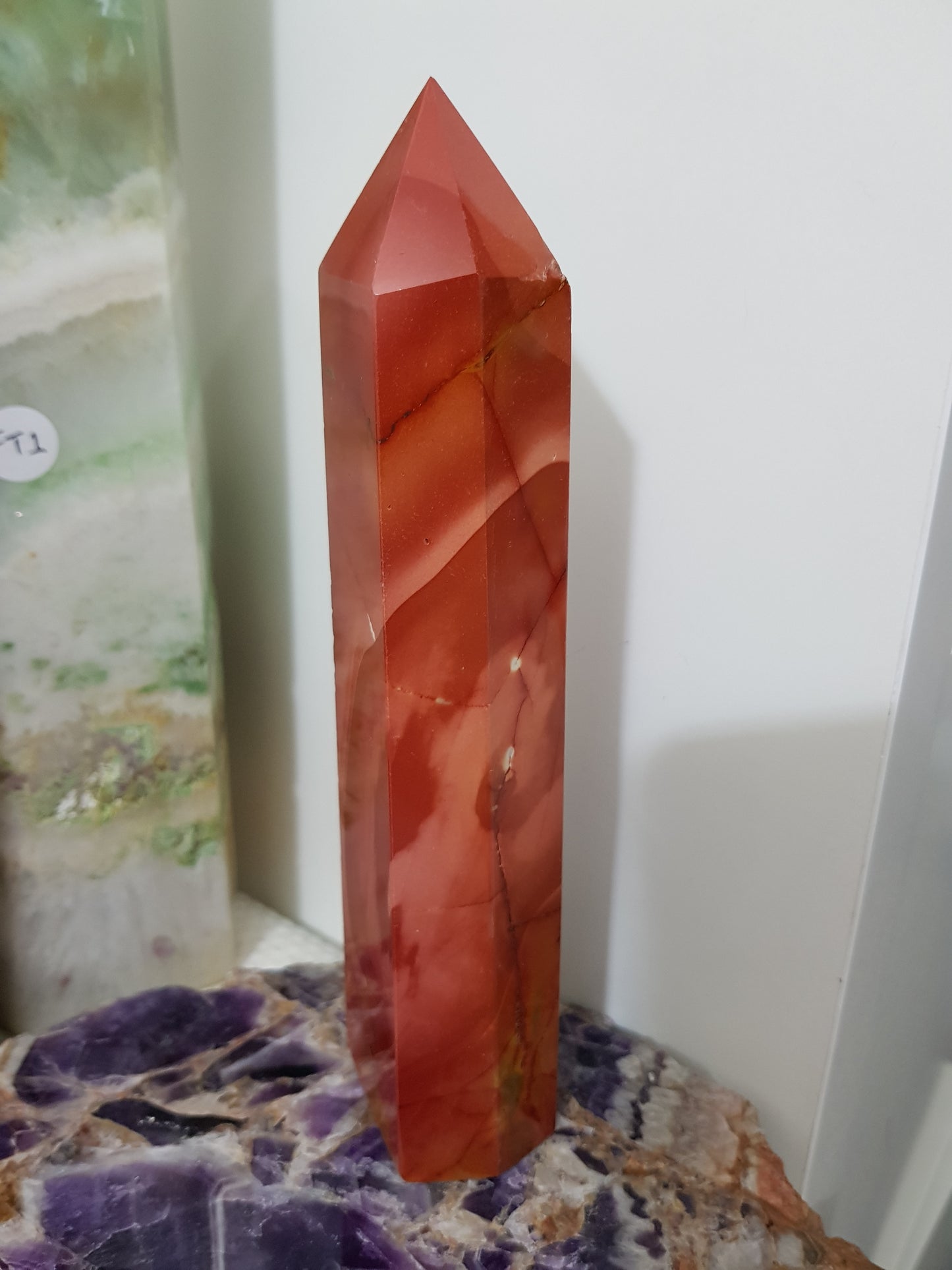 Mookaite crystal point tower polished Australian jasper standing point with natural earthy colours