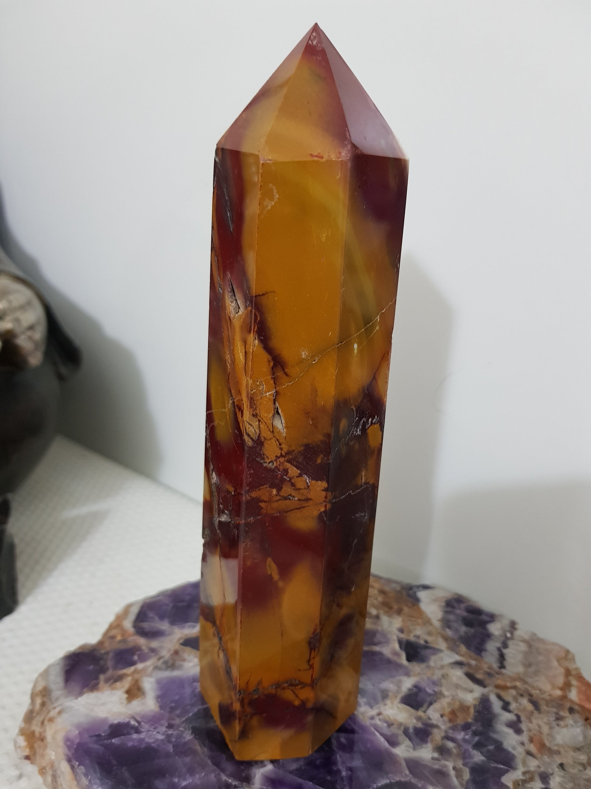 Mookaite crystal point tower polished Australian jasper standing point with natural earthy colours