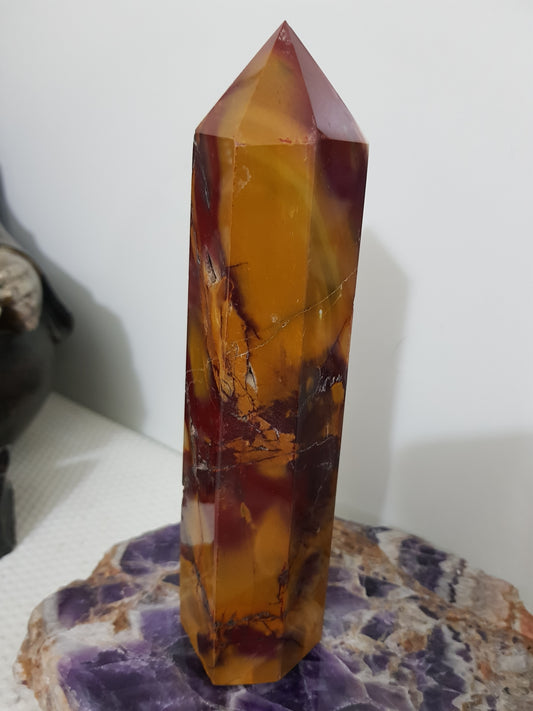 Mookaite crystal point tower polished Australian jasper standing point with natural earthy colours