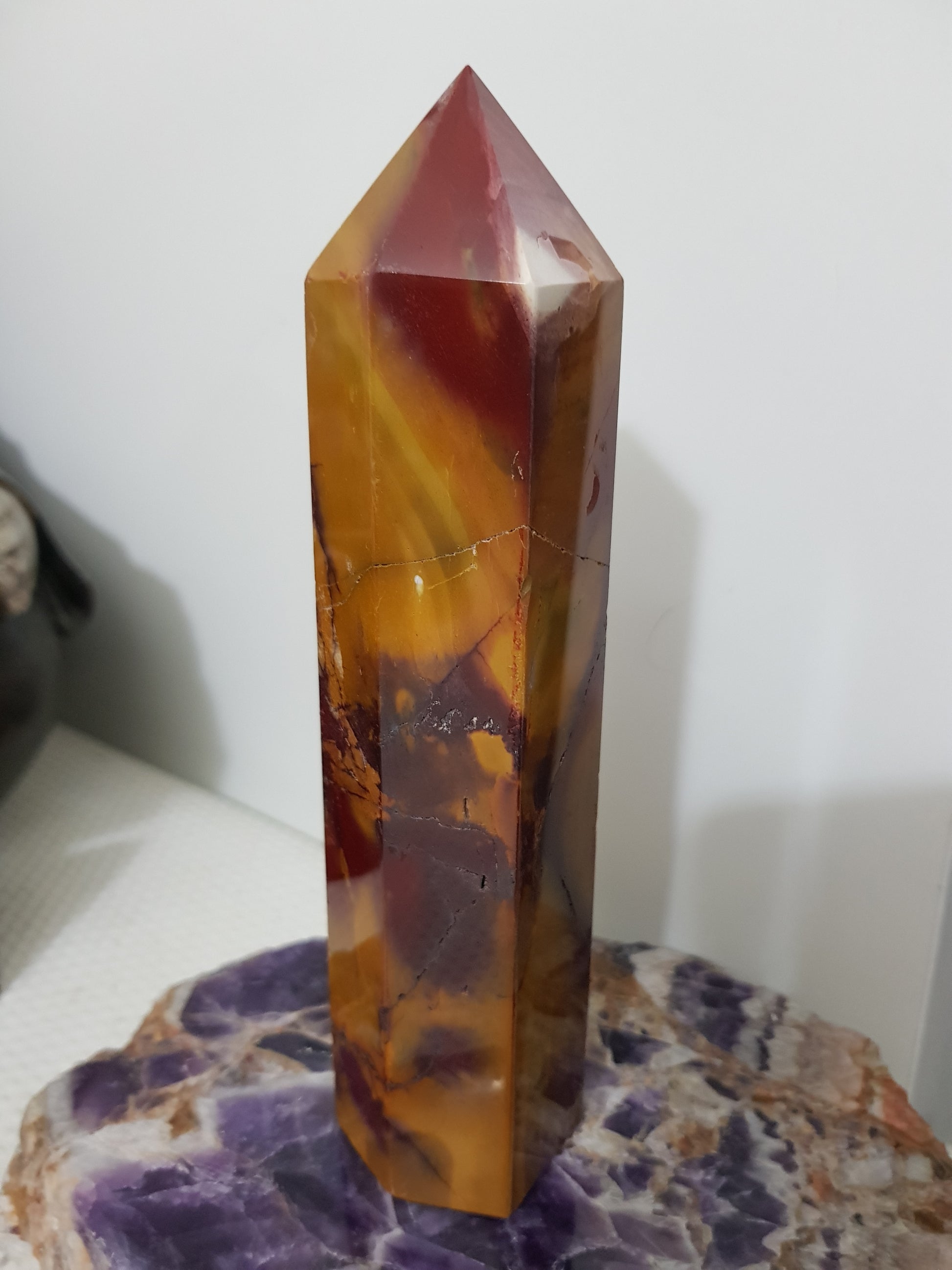 Mookaite crystal point tower polished Australian jasper standing point with natural earthy colours