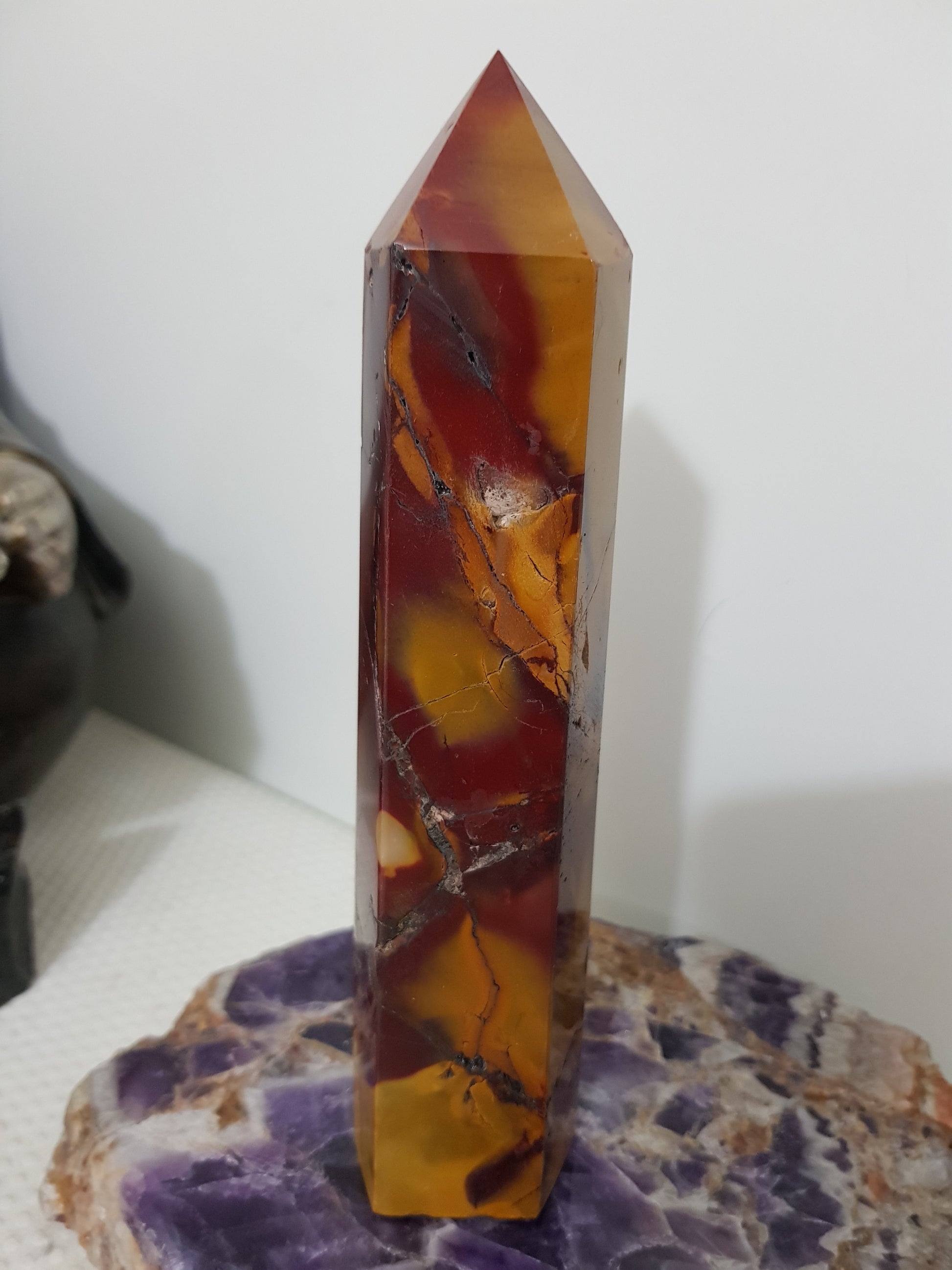 Mookaite crystal point tower polished Australian jasper standing point with natural earthy colours