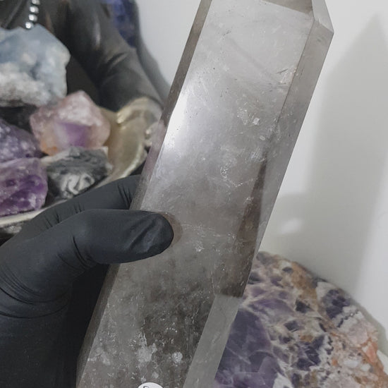Smoky Quartz crystal point tower polished Brazil smoky brown standing point 19.5cm