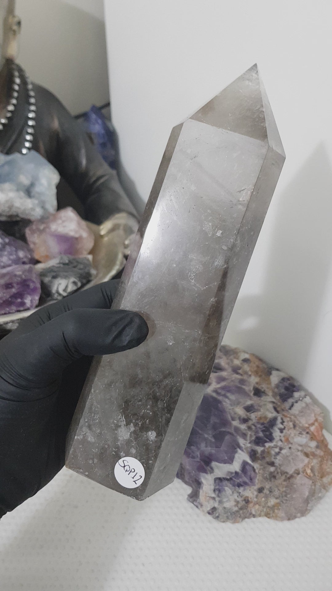 Smoky Quartz crystal point tower polished Brazil smoky brown standing point 19.5cm