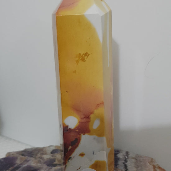 Mookaite crystal point tower polished Australian jasper standing point with natural earthy colours