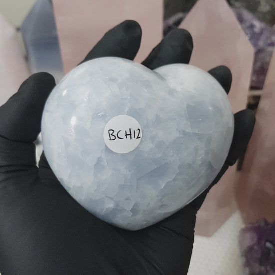 Blue calcite crystal heart polished sky blue 417g