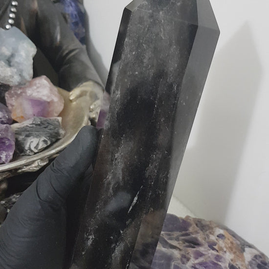 Smoky Quartz crystal point tower polished Brazil smoky brown standing point 20.5cm