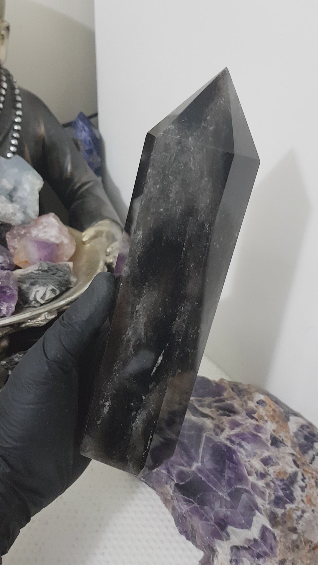 Smoky Quartz crystal point tower polished Brazil smoky brown standing point 20.5cm