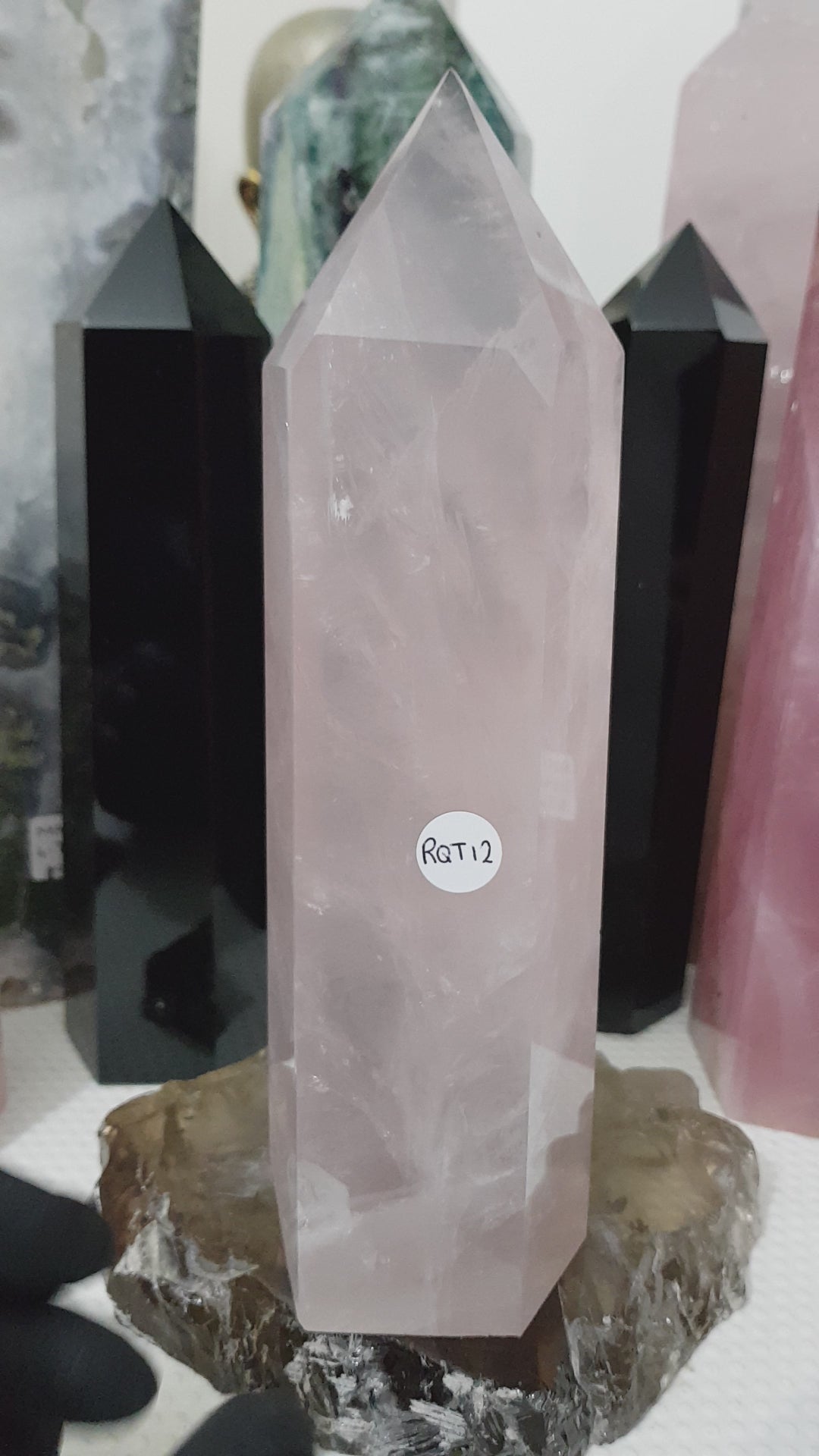 Rose Quartz crystal point tower polished standing specimen from Brazil 21.5cm