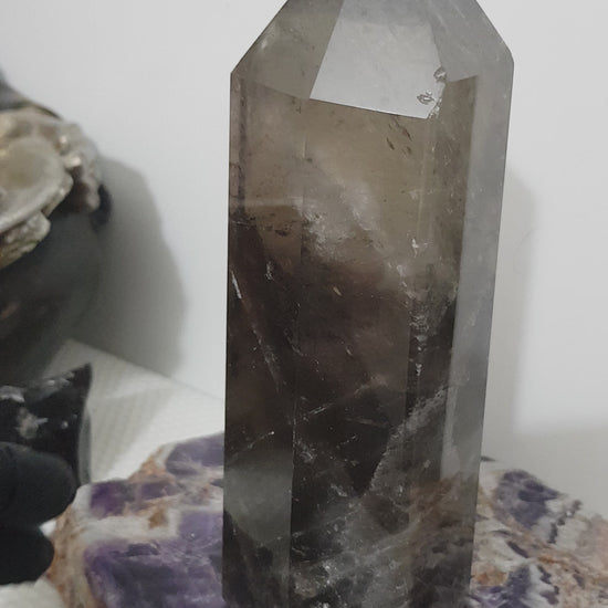 Smoky Quartz crystal point polished Brazil smoky brown standing point 17.5cm