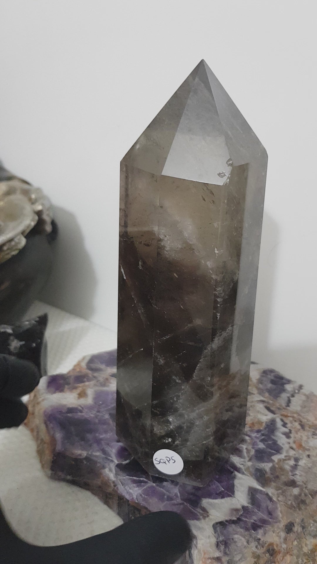 Smoky Quartz crystal point polished Brazil smoky brown standing point 17.5cm